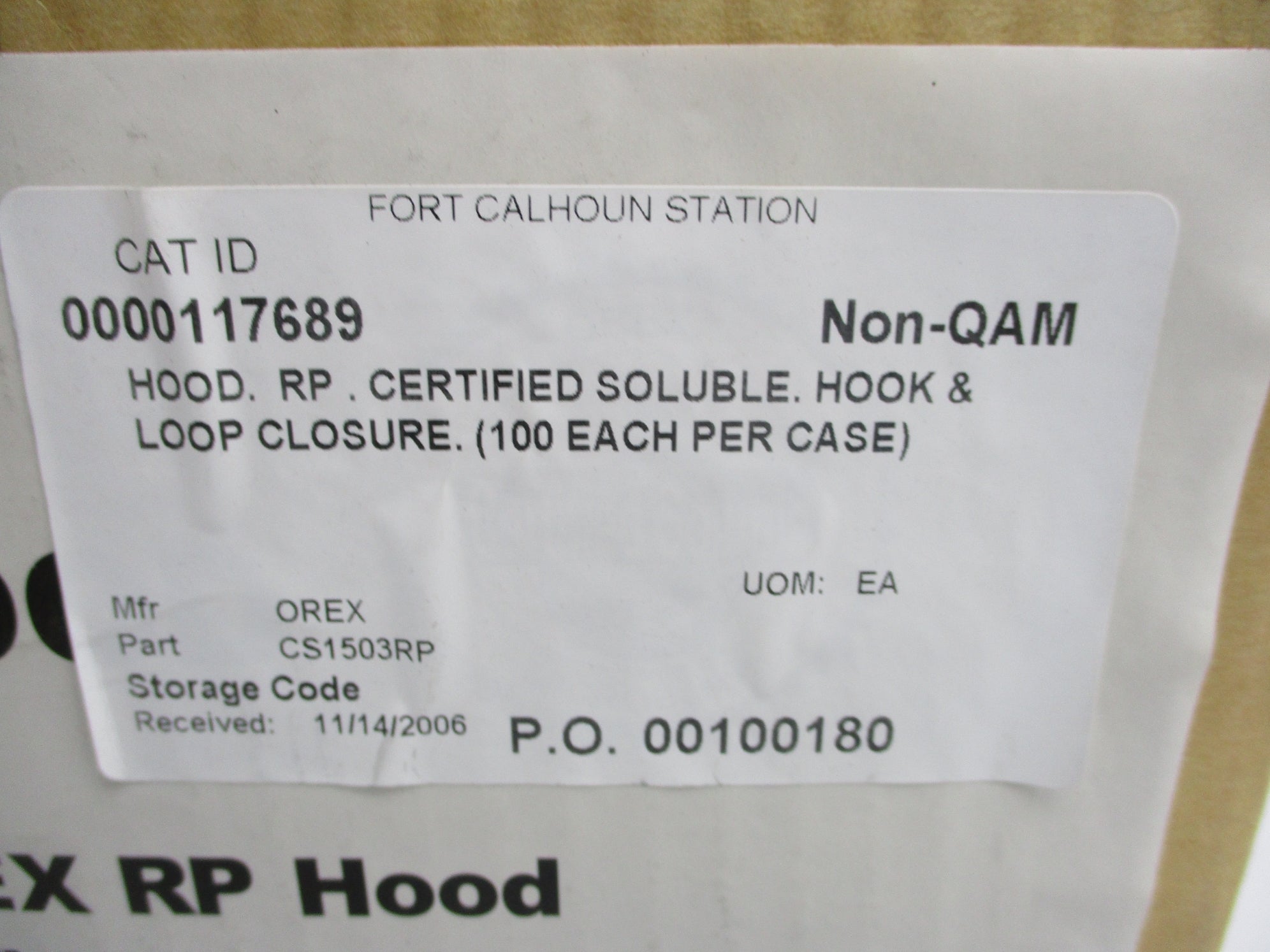 OREX CS1503RP RP HOOD W/VELCRO CLOSURE (PKG OF 100) NSFS