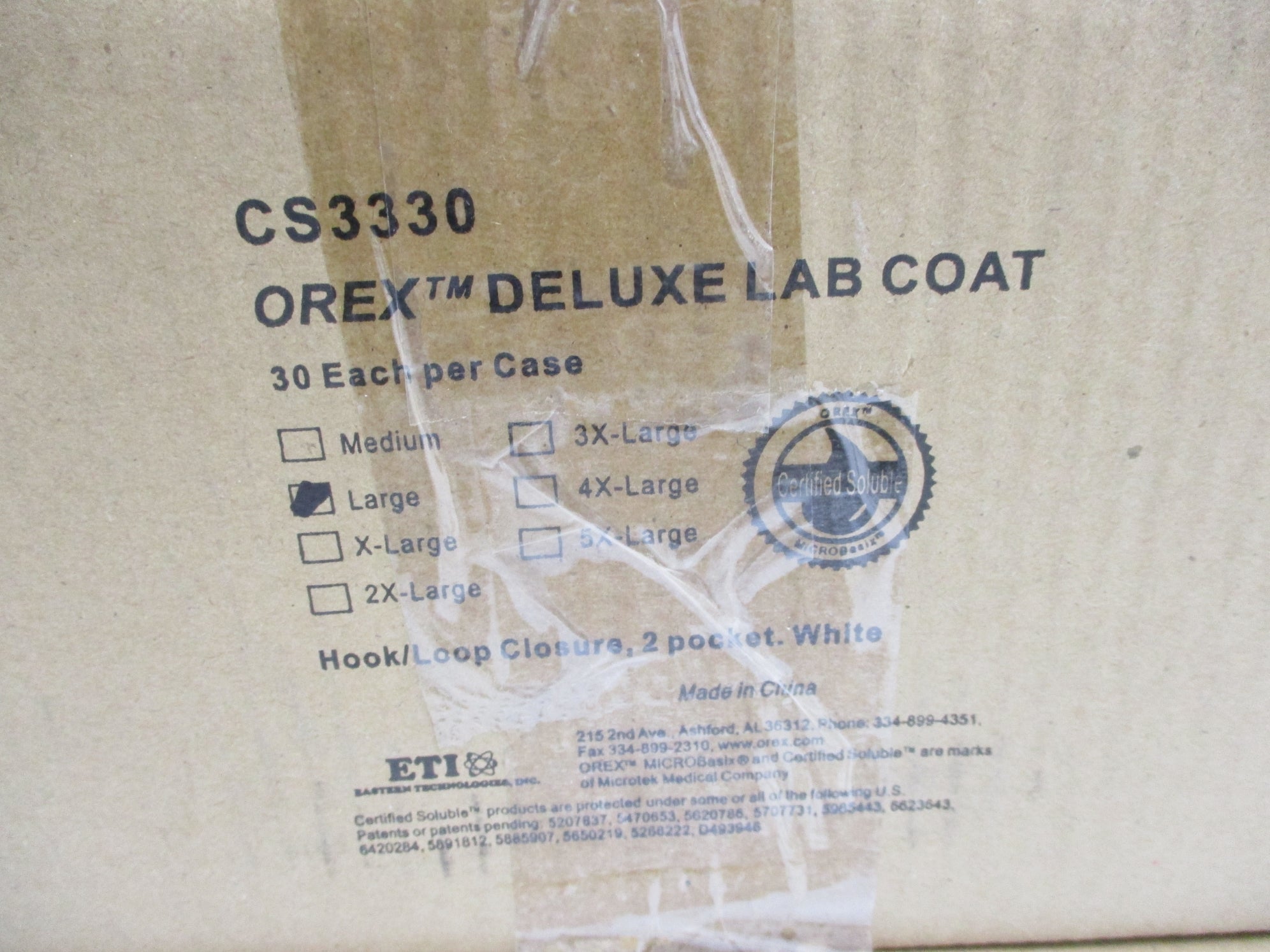 ETI OREX CS3330-L (PKG OF 30) DELUXE LAB COAT LARGE NSMP