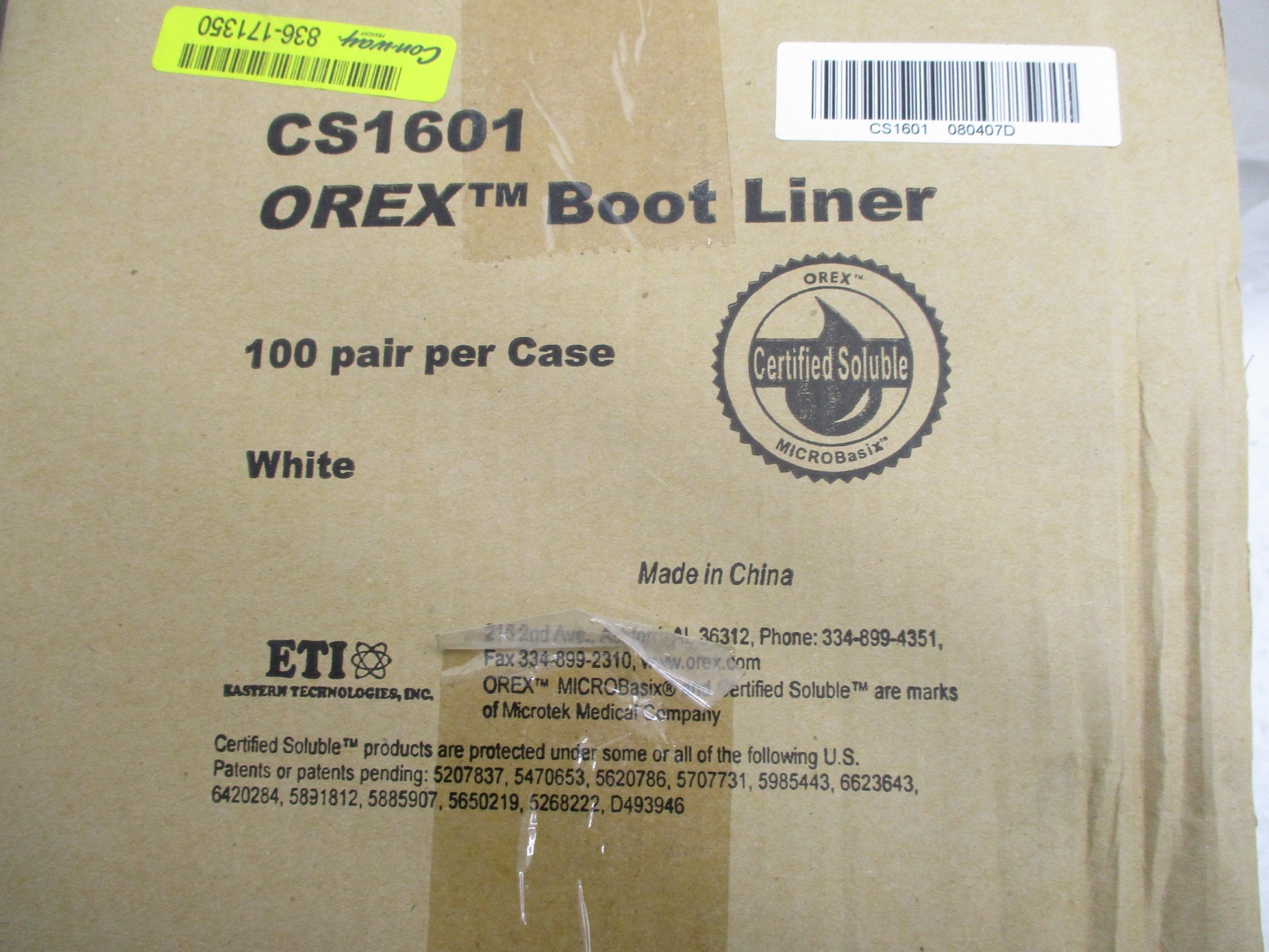 ETI OREX CS1601 BOOT LINER (PKG OF 100) NSMP