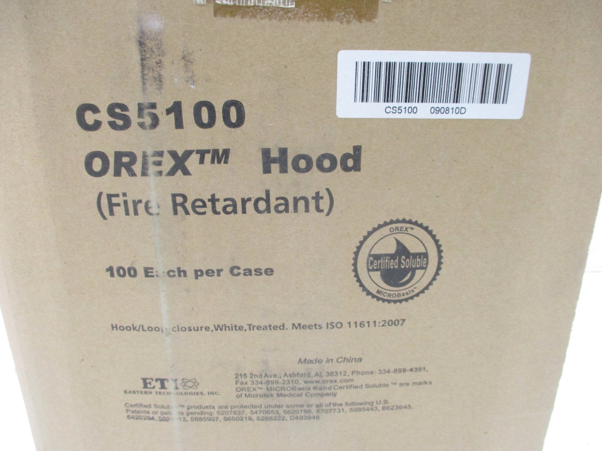 ETI OREX CS5100 FIRE RETARDANT HOOD (PKG OF 100) NSMP