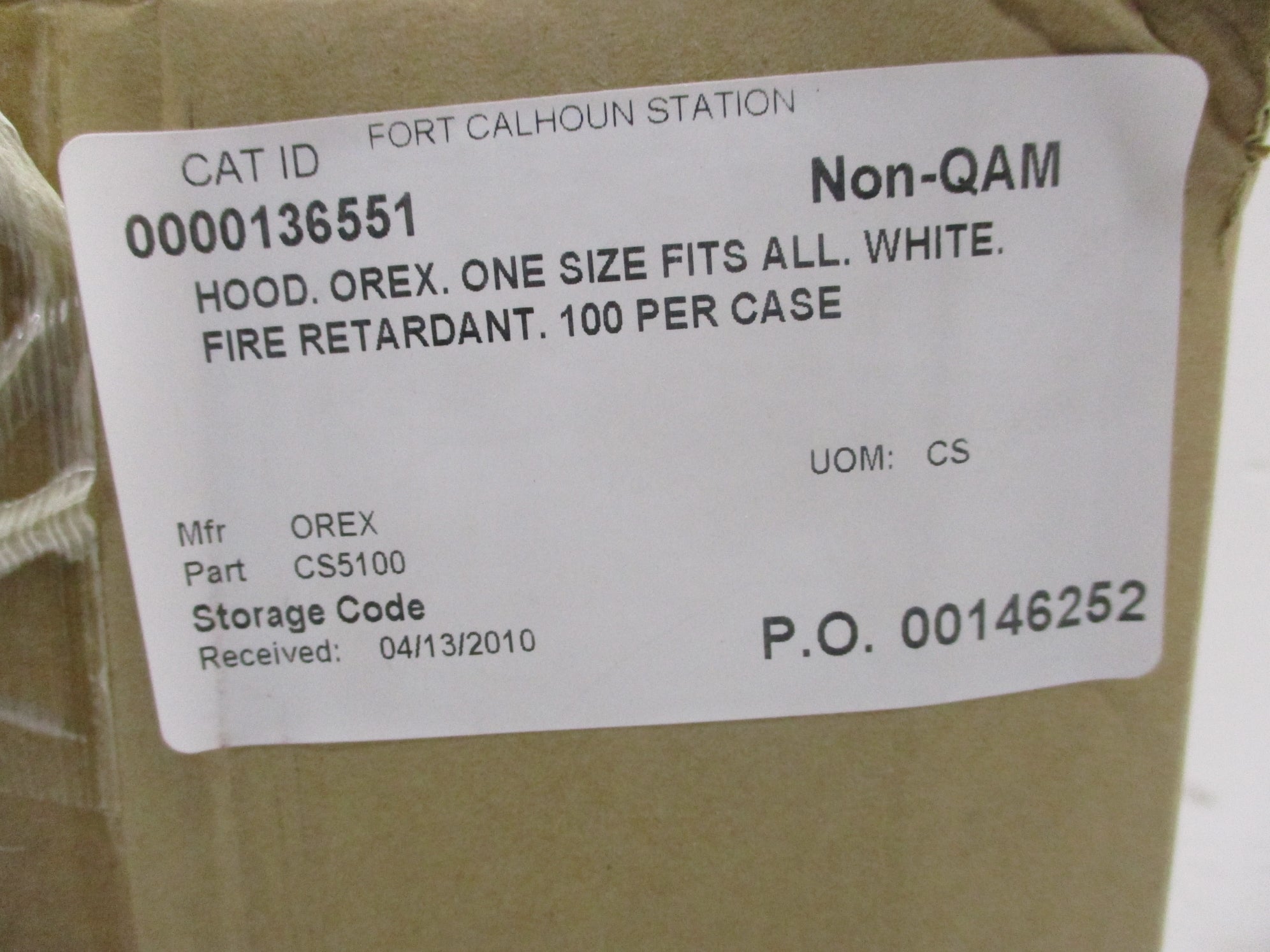 ETI OREX CS5100 FIRE RETARDANT HOOD (PKG OF 100) NSMP