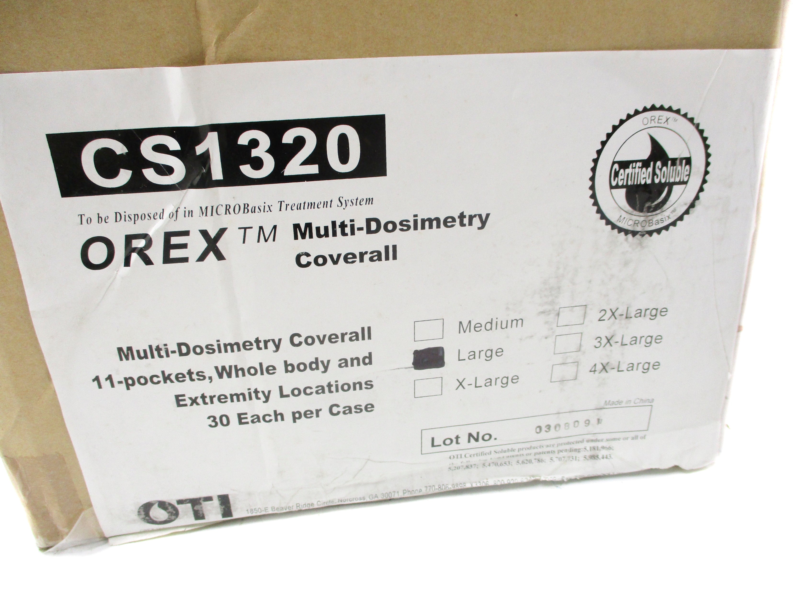 ETI OREX CS1320-L MULTI-DOSIMETRY COVERALL SIZE L (PKG OF 30) NSMP
