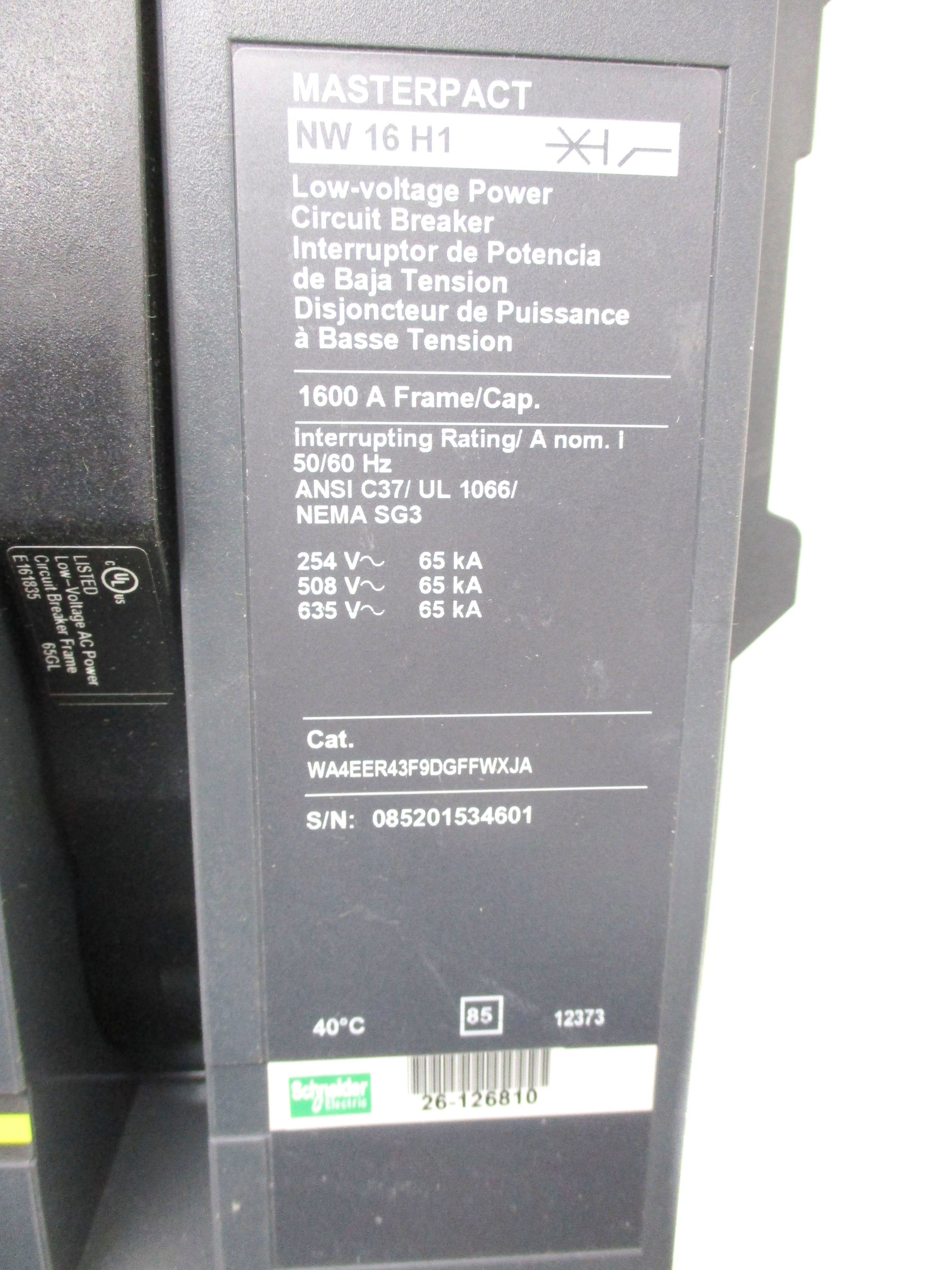 SQUARE D MASTERPACT NW16H1 WA4EER43F9DGFFWXJA BF-5.0A-SR NSNP