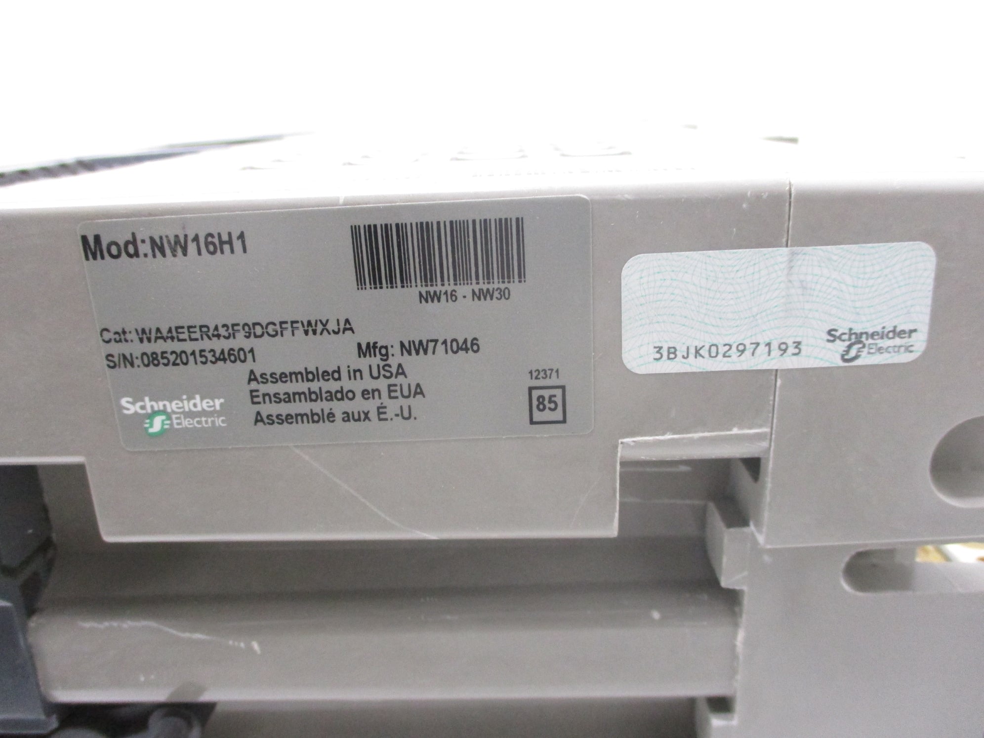 SQUARE D MASTERPACT NW16H1 WA4EER43F9DGFFWXJA BF-5.0A-SR NSNP