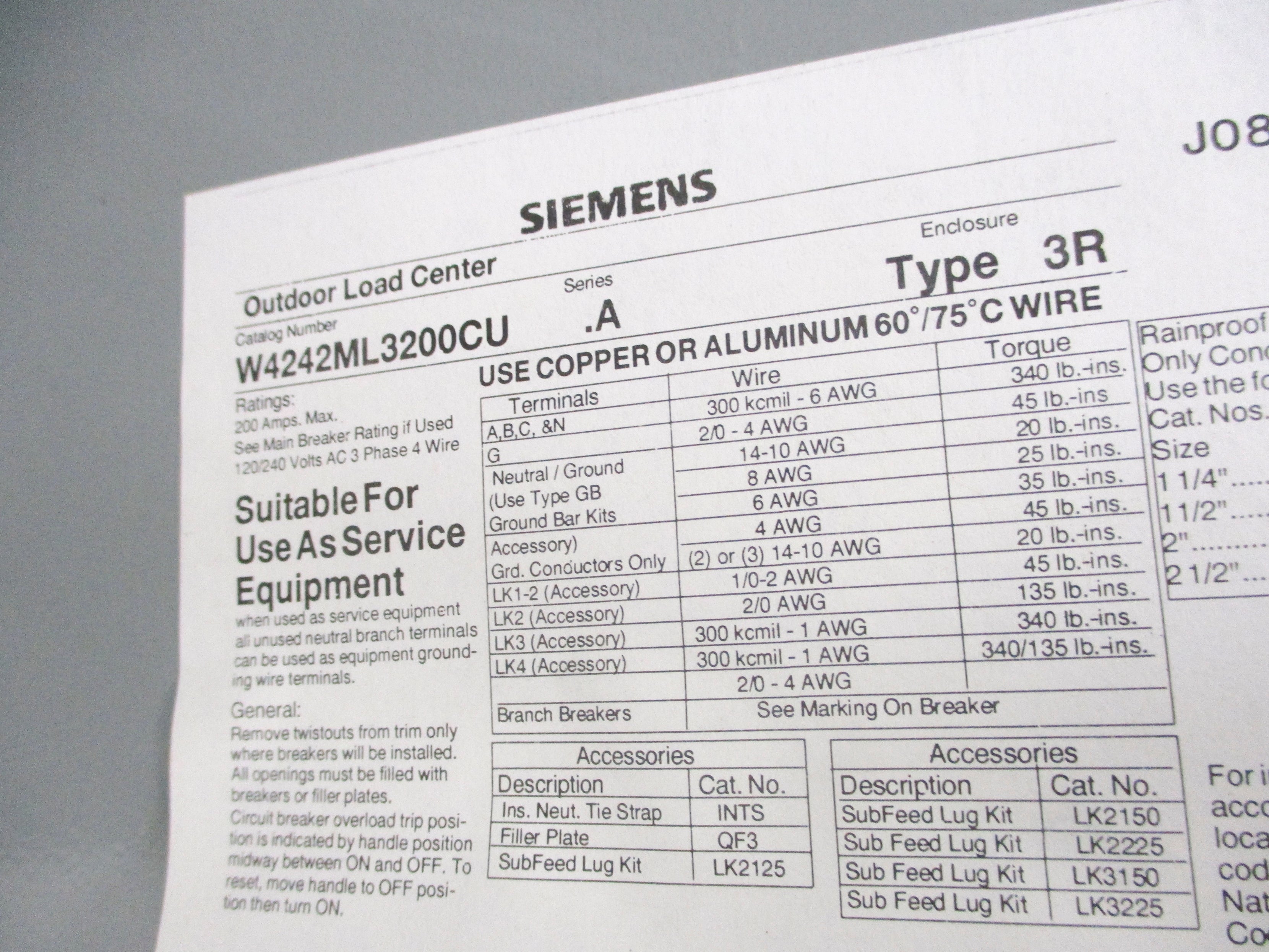 SIEMENS W4242ML3200CU 200A NSMP