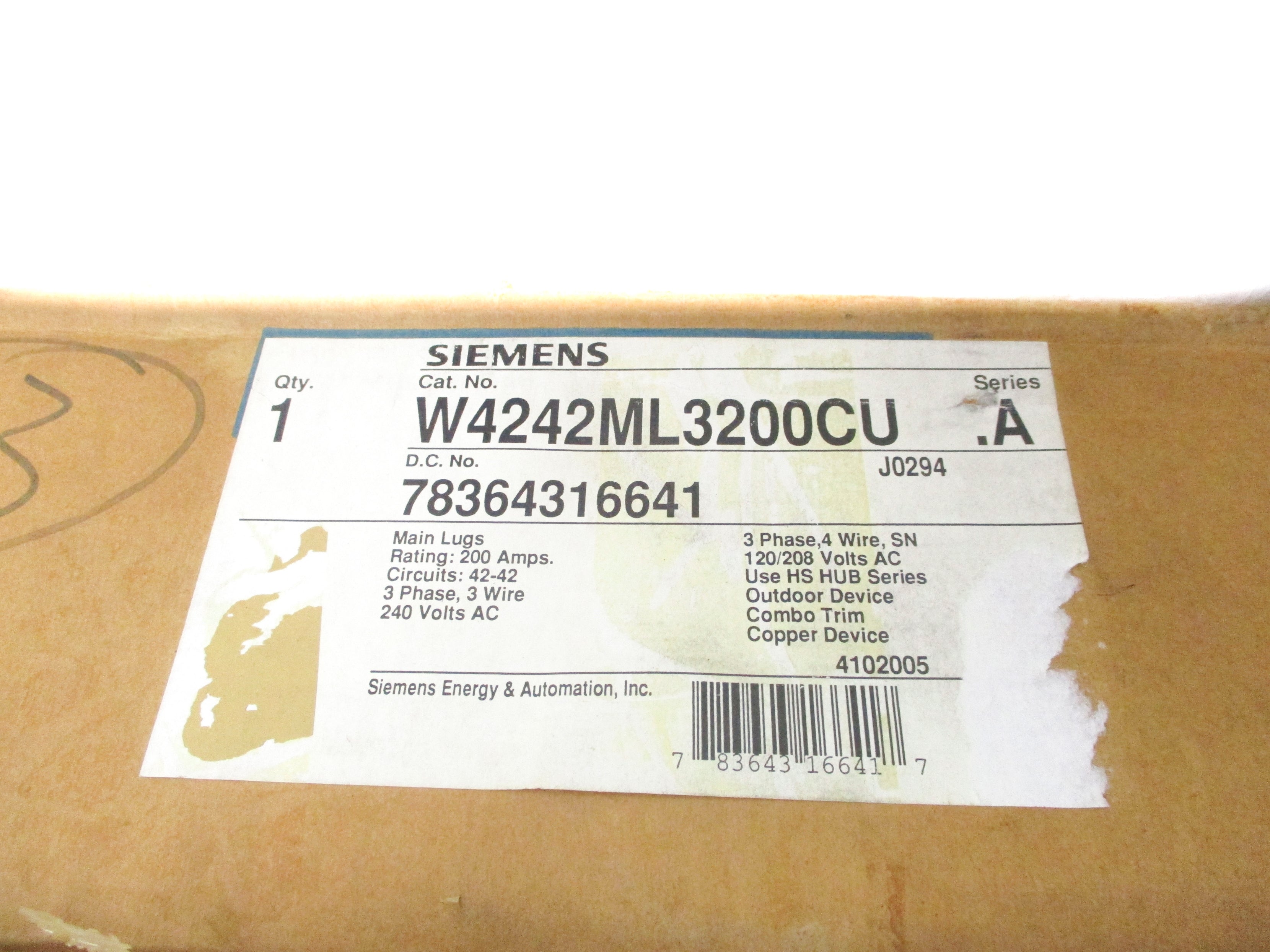 SIEMENS W4242ML3200CU 200A NSMP