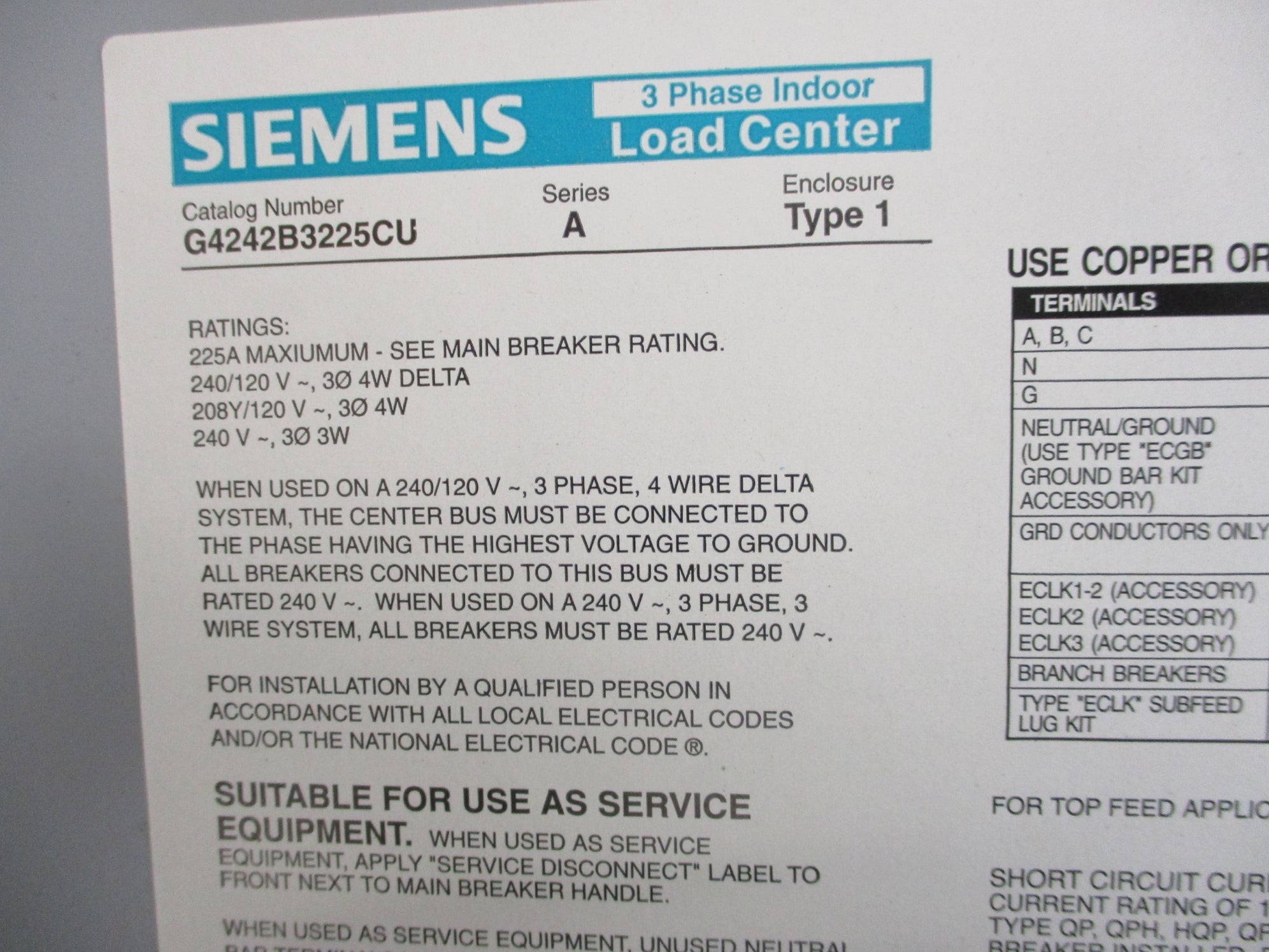 SIEMENS G4242B3225CU 225A NSMP
