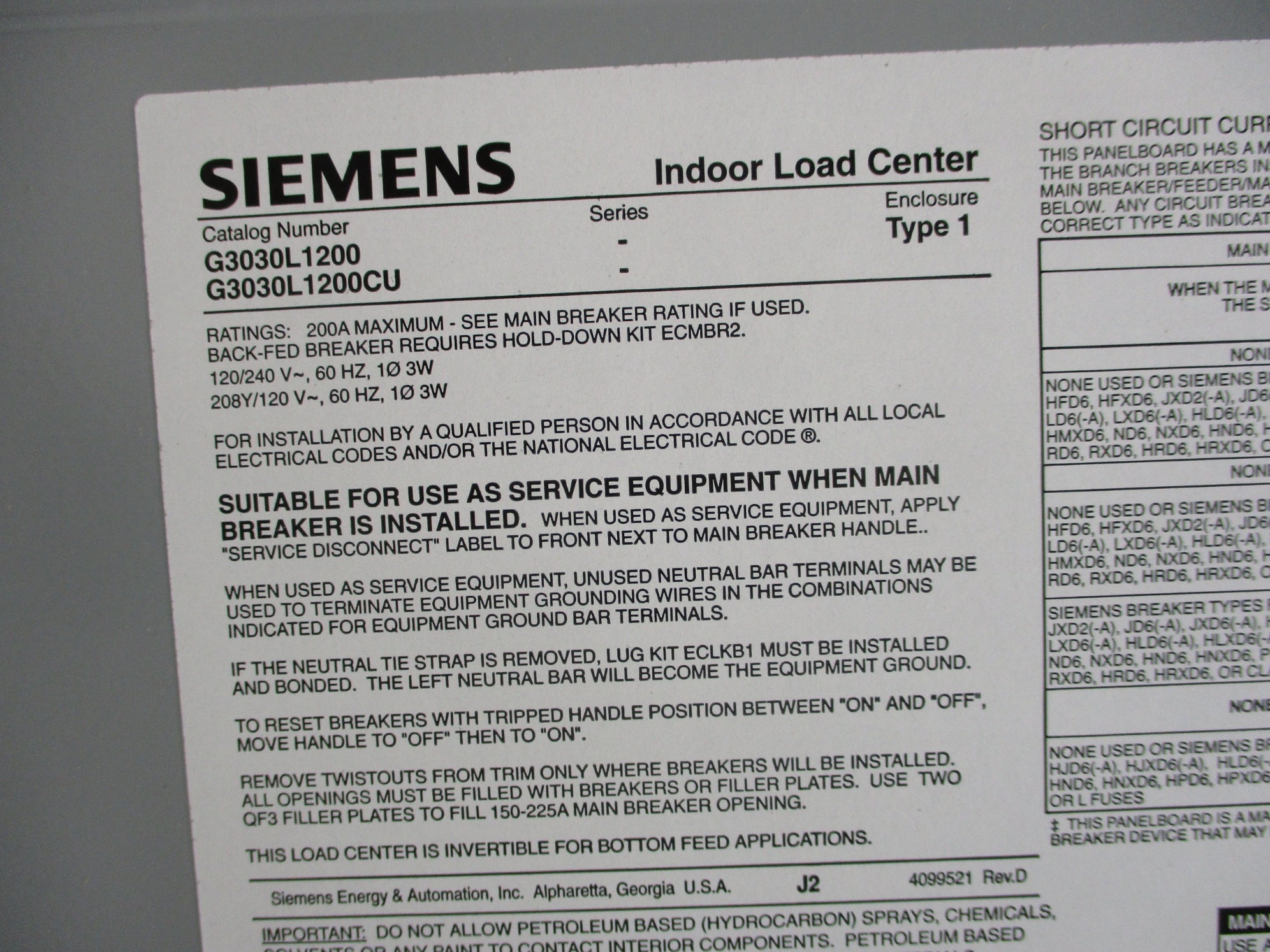 SIEMENS G3030L1200CU NSNP