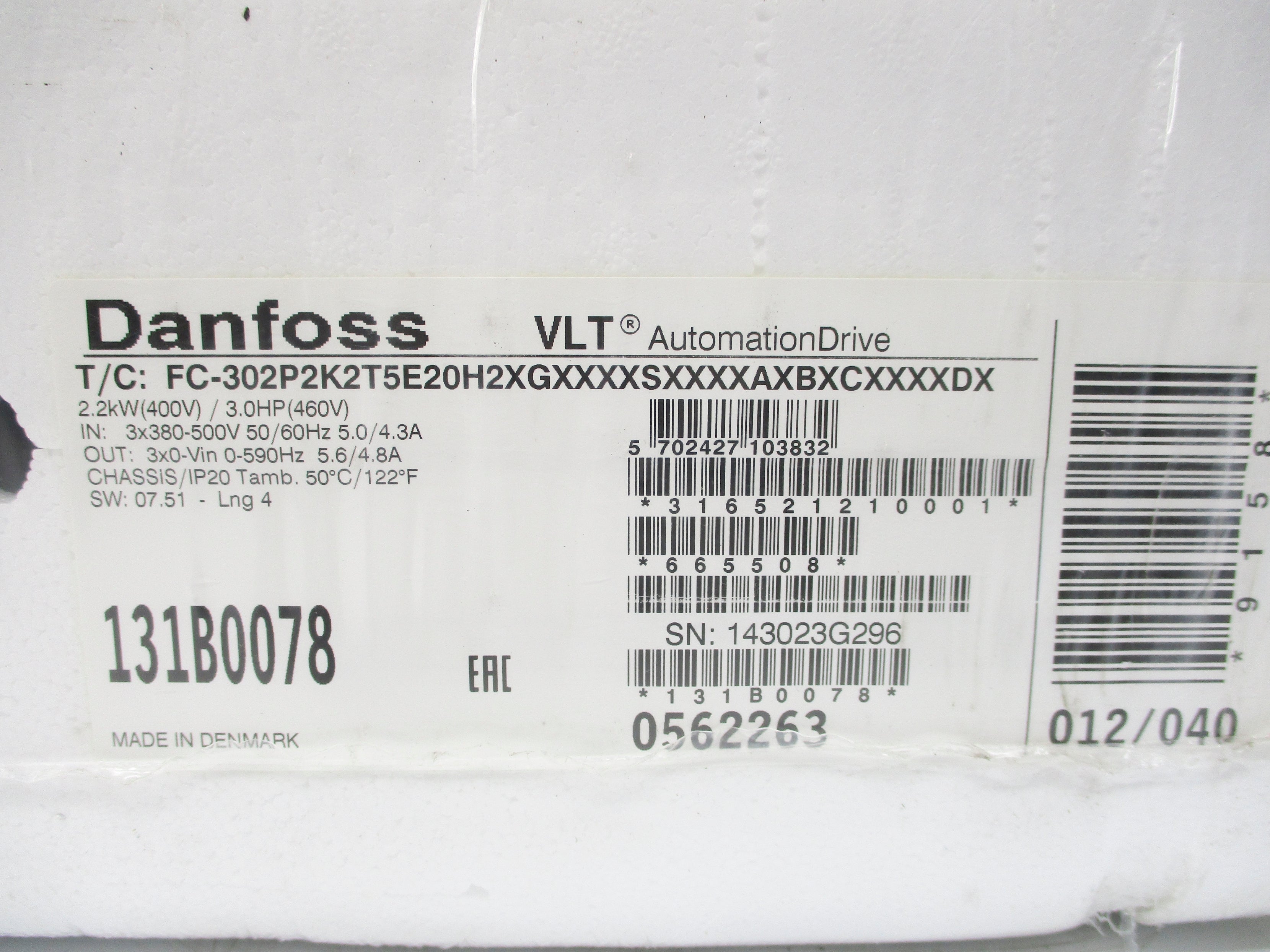 DANFOSS FC-302P2K2T5E20H2XGXXXXSXXXXAXBXCXXXXDX NSFS