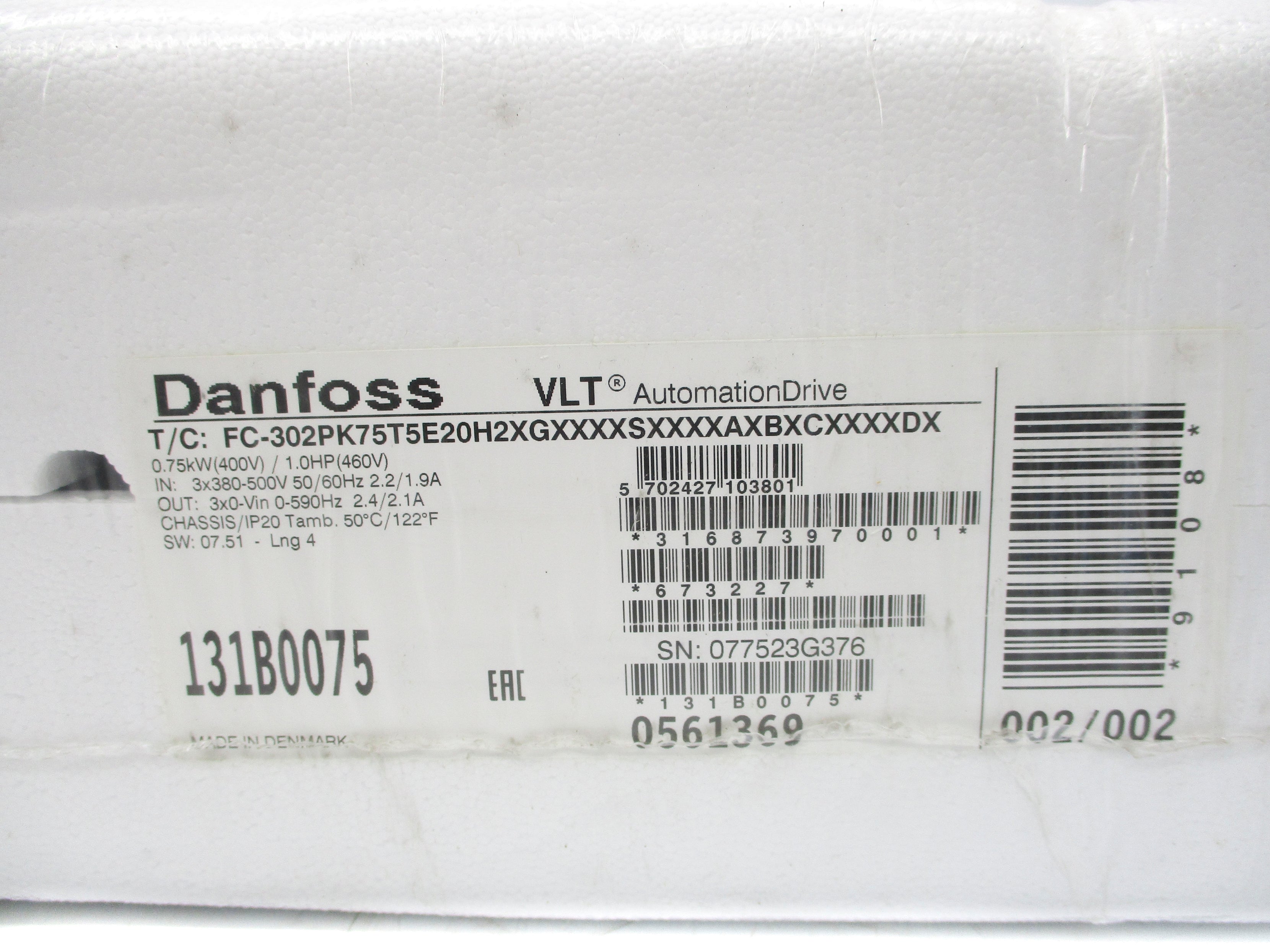DANFOSS FC-302PK75T5E20H2XGXXXXSXXXXAXBXCXXXXDX NSFS