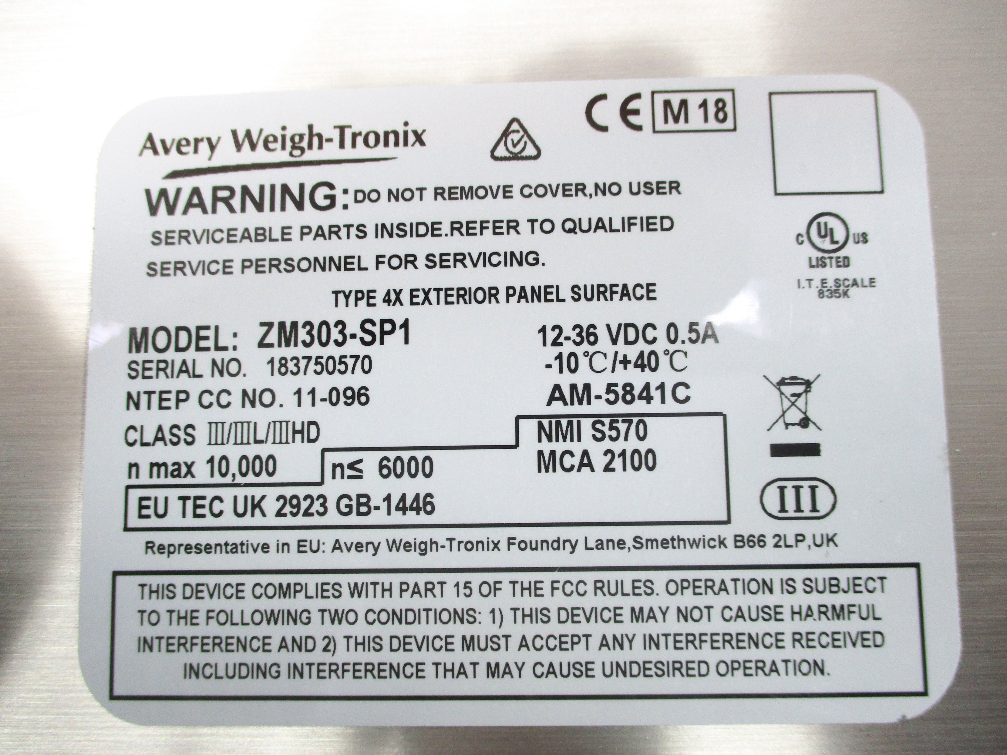 AVERY WEIGH-TRONIX ZM303-SP1 NSMP
