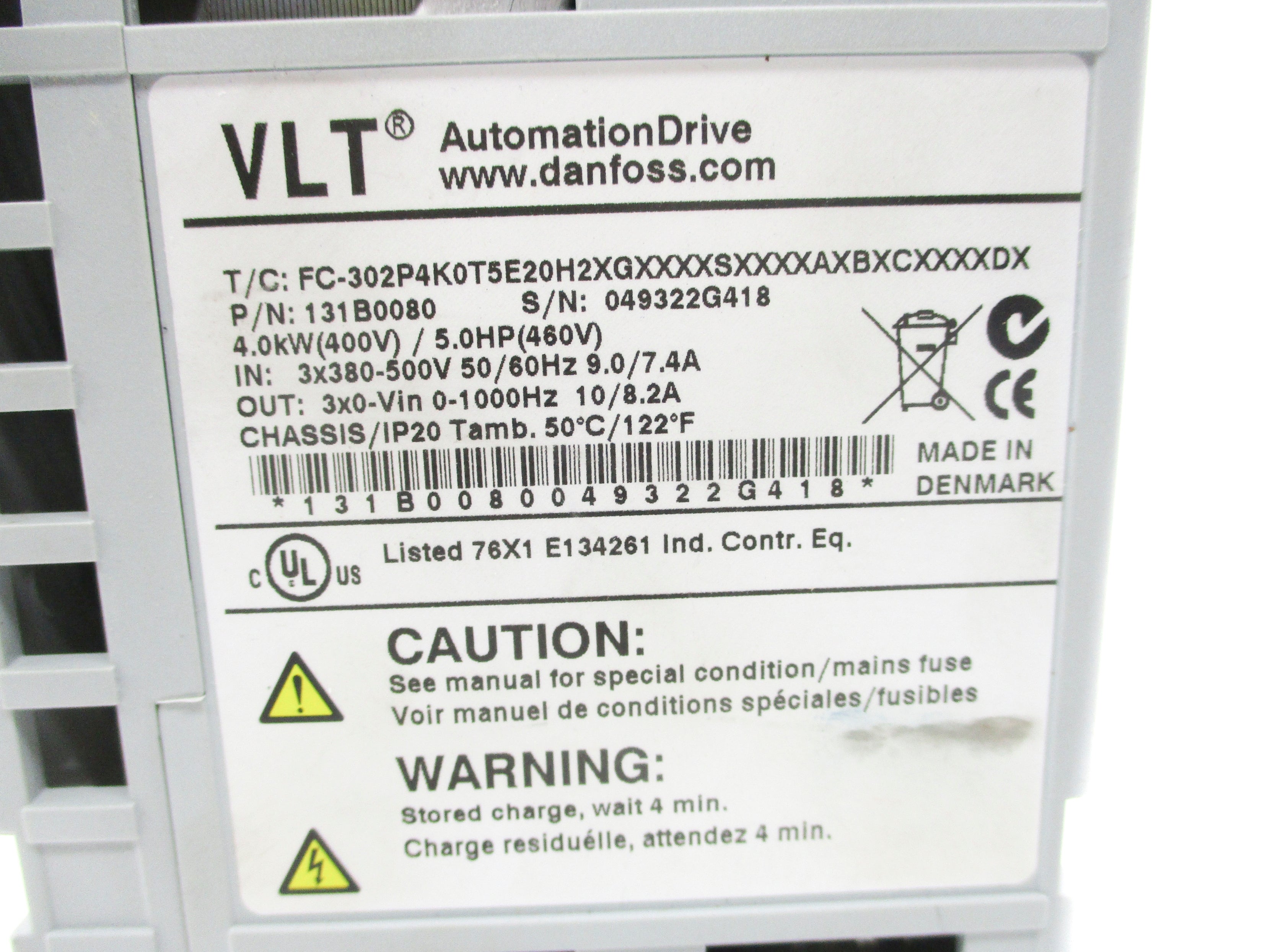 DANFOSS 131B0080 FC-302P4K0T5E20H2XGXXXXSXXXXAXBXCXXXXDXUNMP