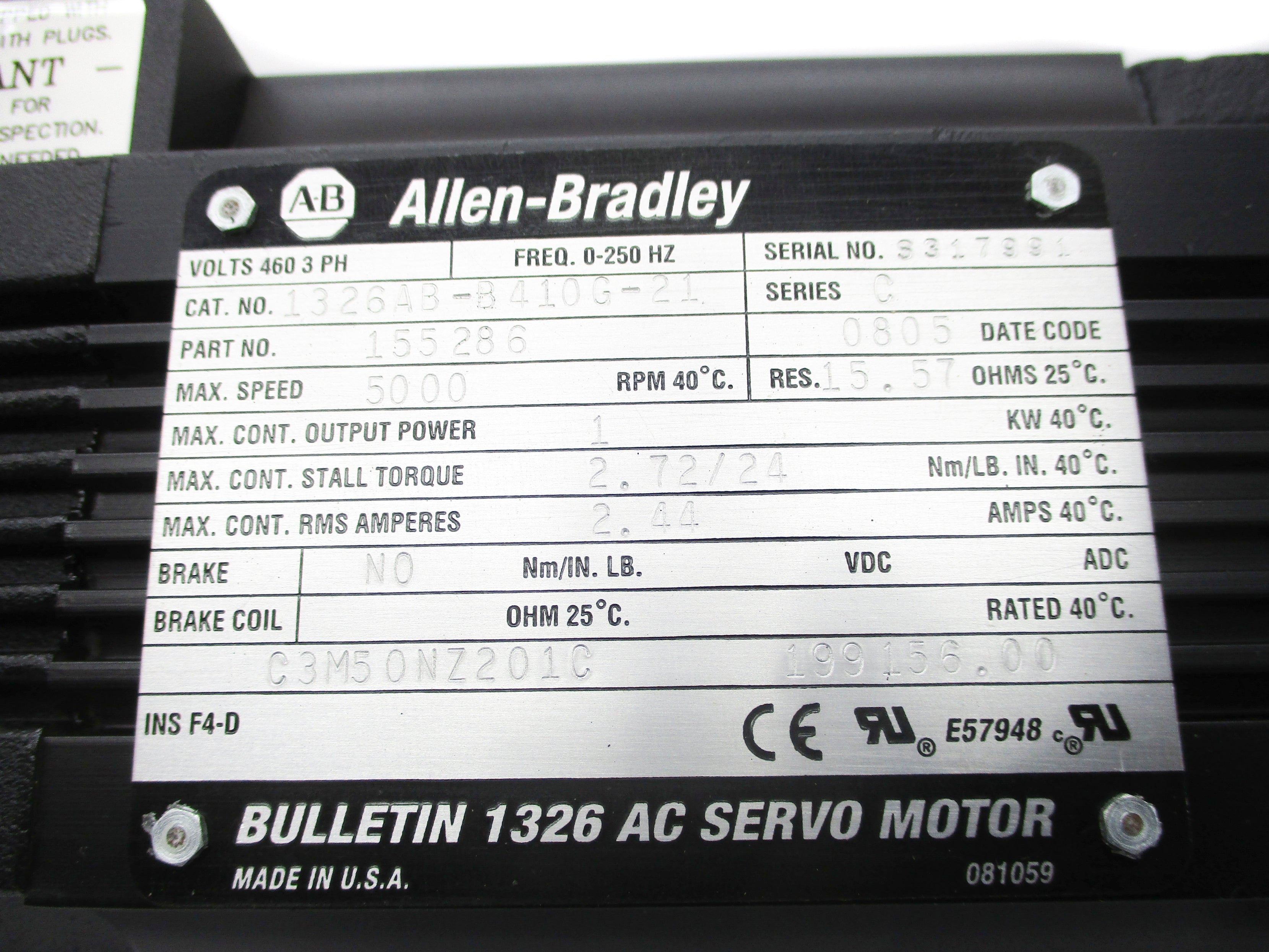 ALLEN BRADLEY 1326AB-B410G-21 SER. C NSNP