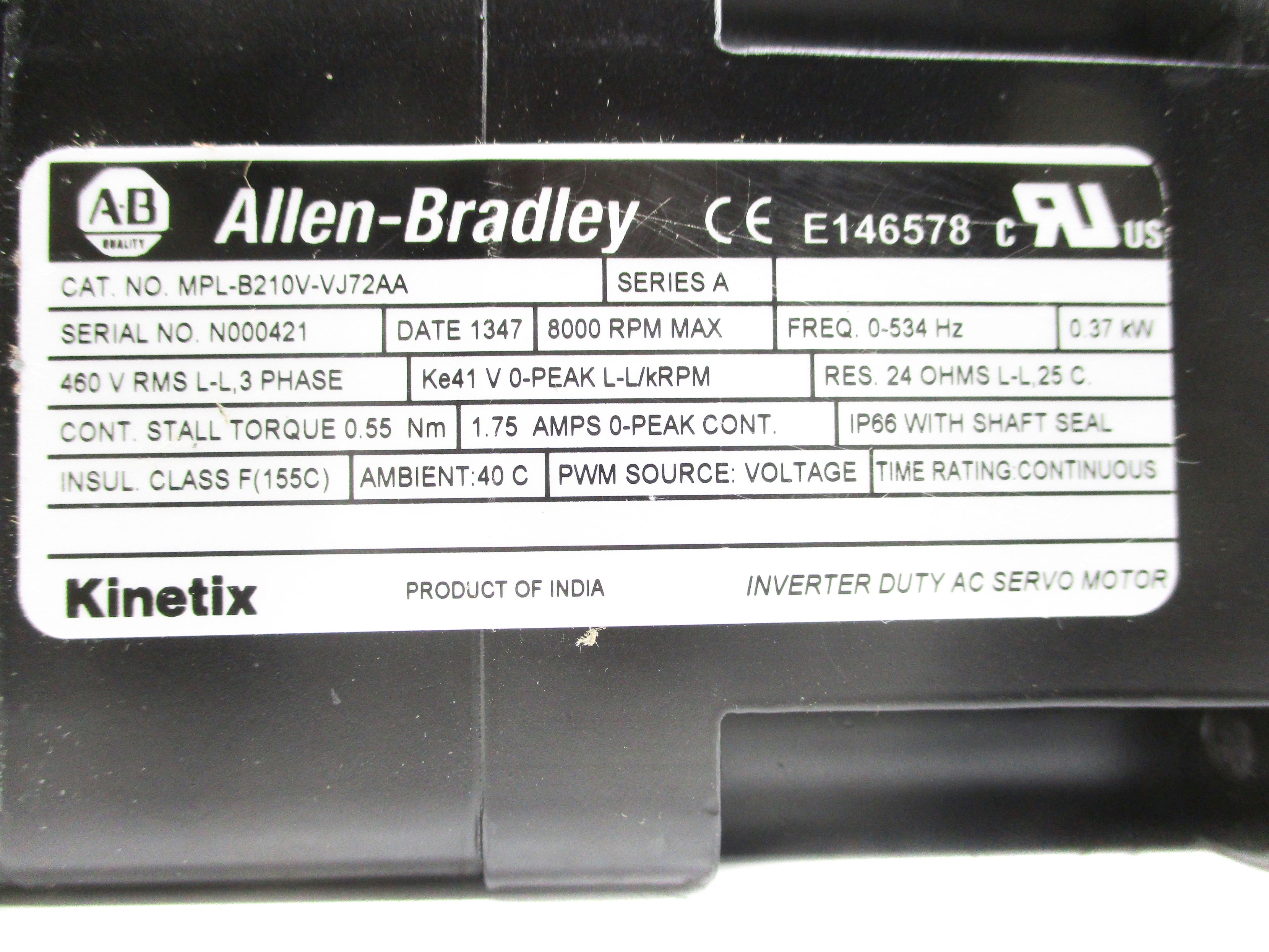 ALLEN BRADLEY MPL-B210V-VJ72AA SER. A NSMP