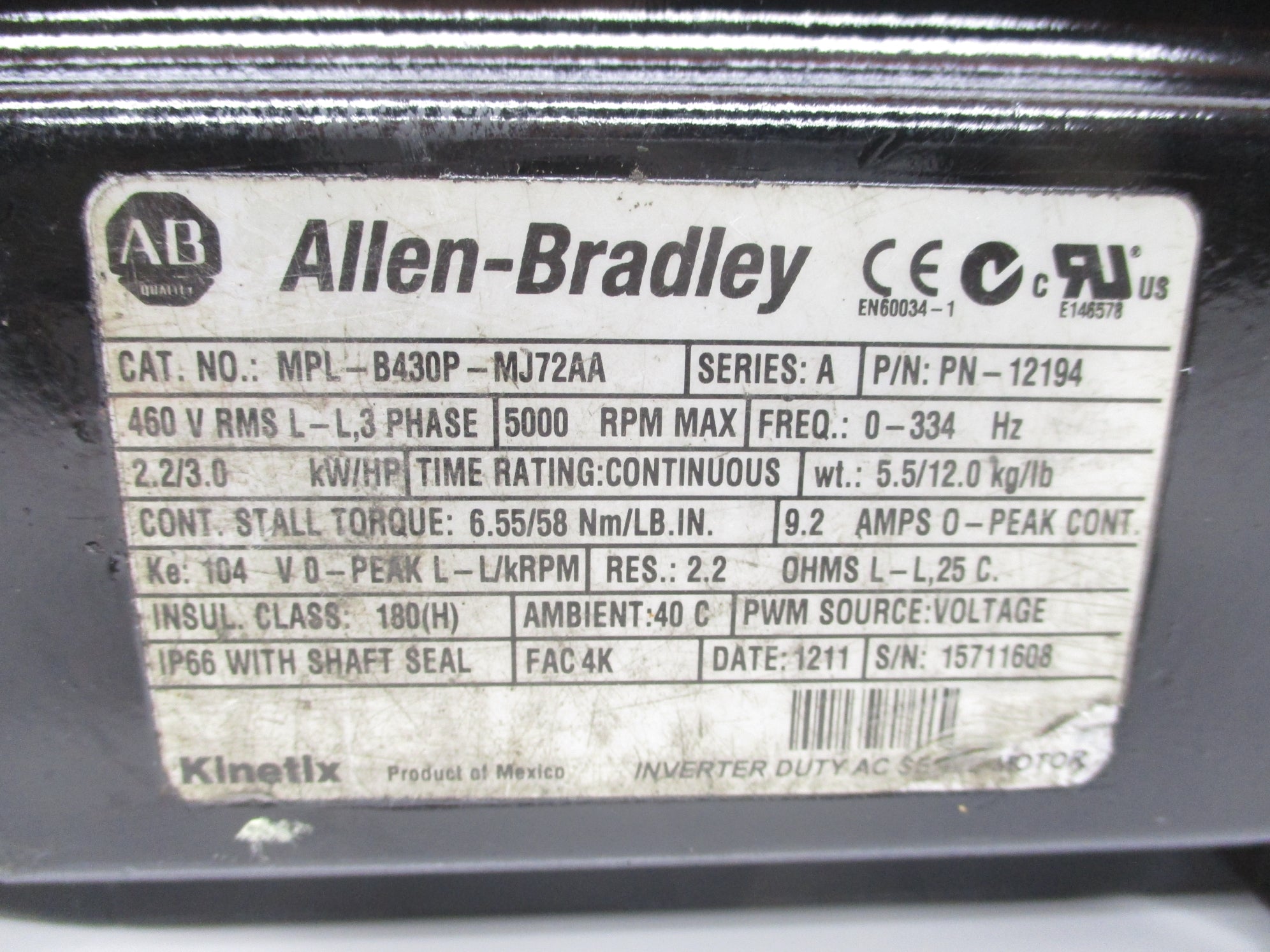 ALLEN BRADLEY MPL-B430P-MJ72AA SER. A REMAN