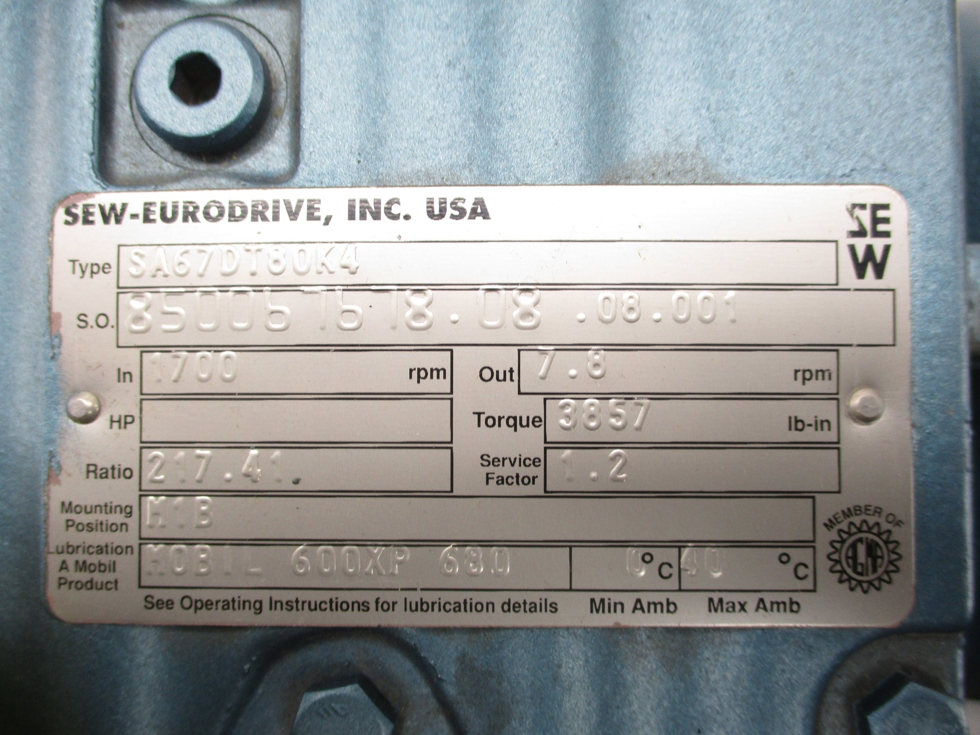 SEW EURODRIVE SA67DT80K4 NSNP