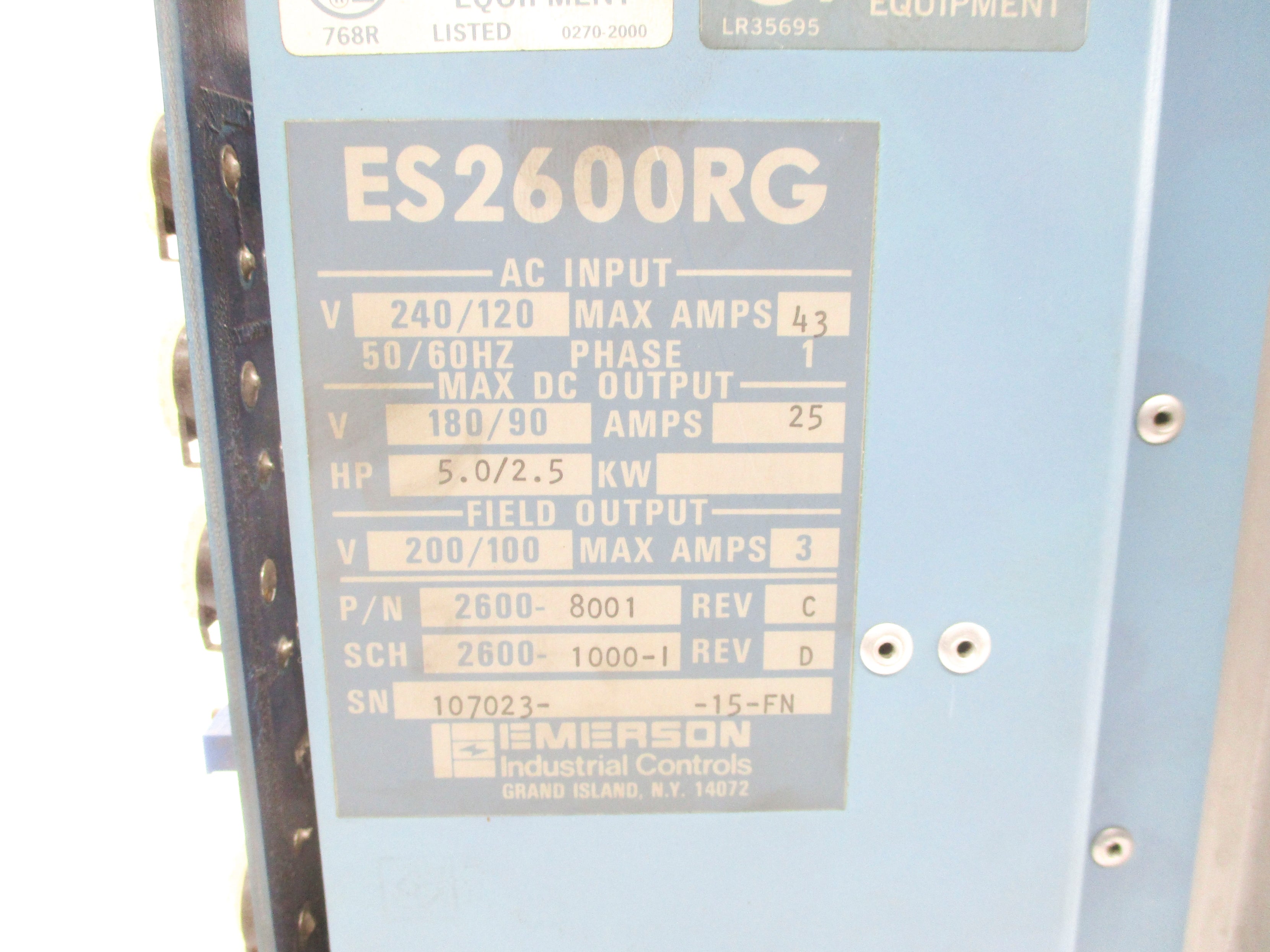EMERSON 2600-8001 ES2600RG 240/120VAC 43A UNMP