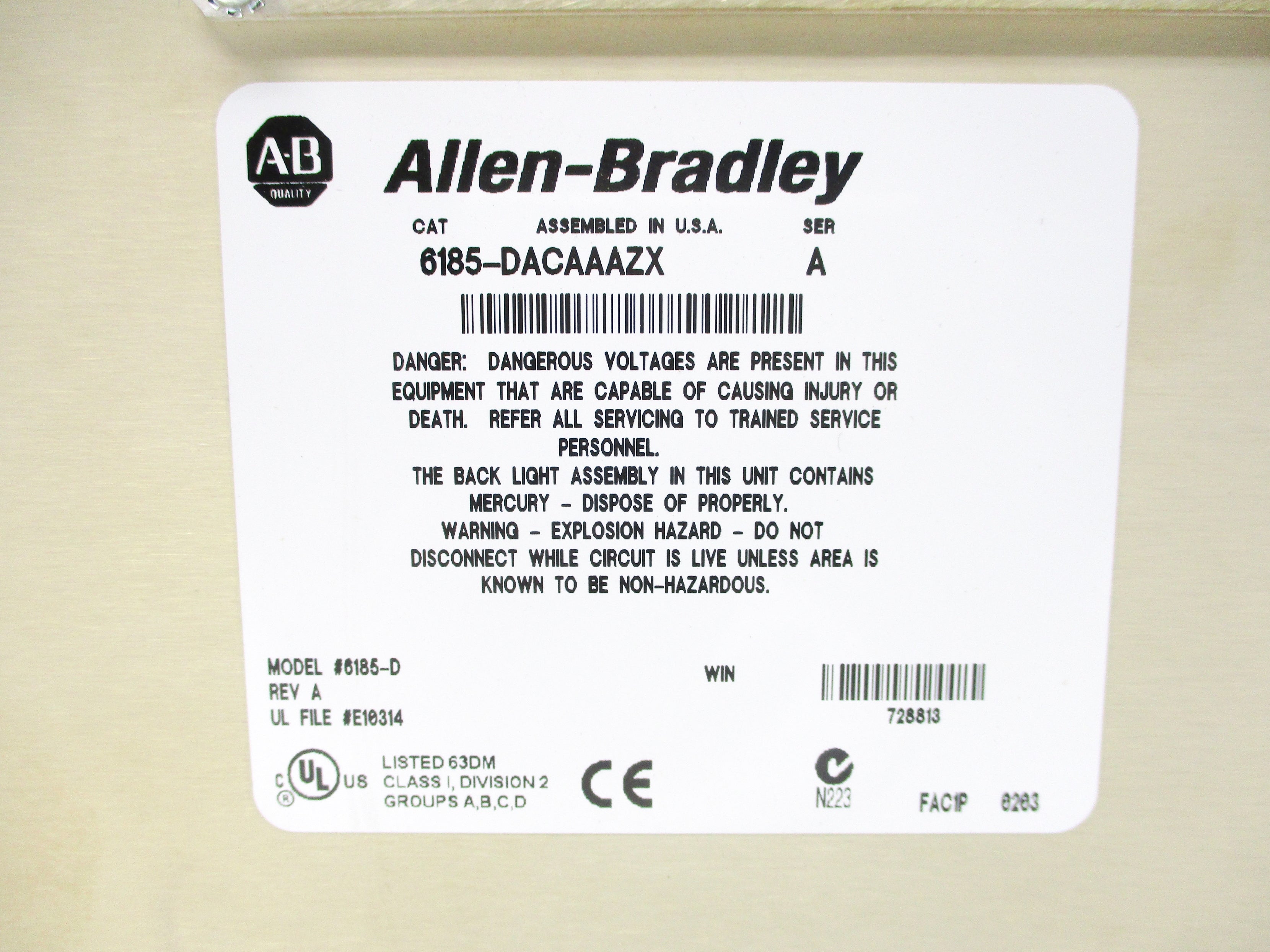 INDUSTRIAL SPARE PART 6185-DACAAAZX SER. A UNMP