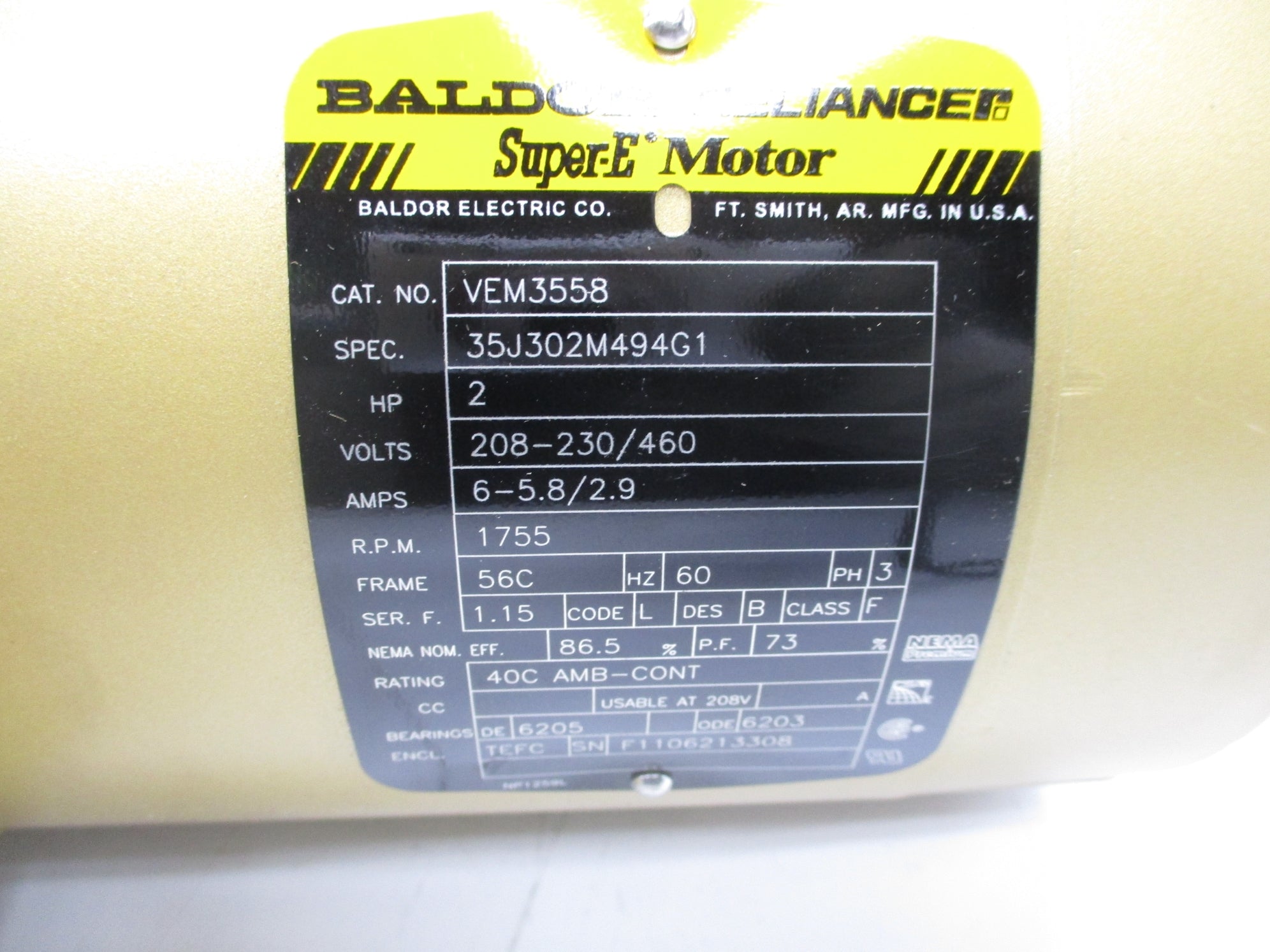 BALDOR VEM3558 230/460V 5.8/2.9A NSMP