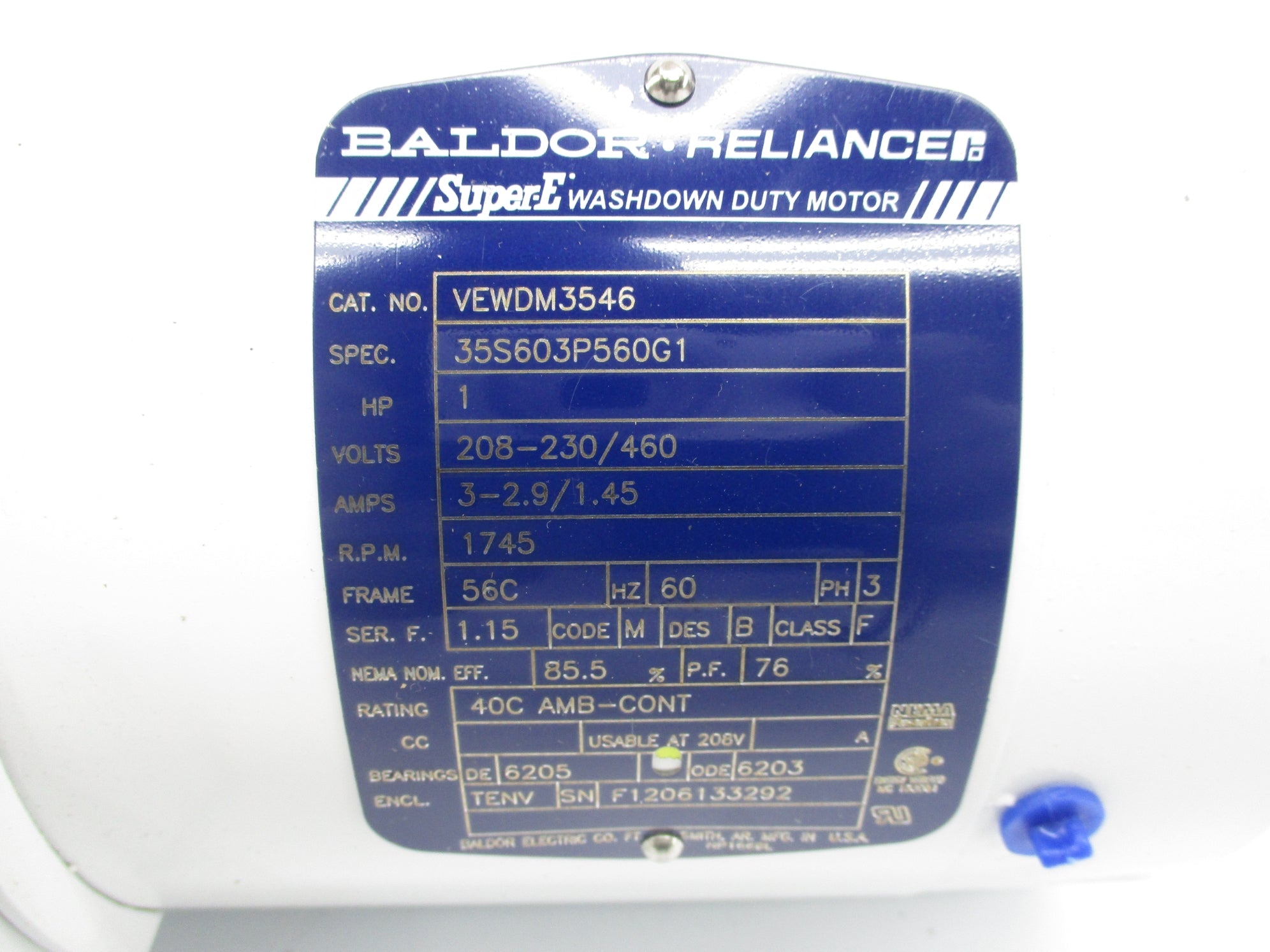 BALDOR VEWDM3546 460V 1.45A NSNP