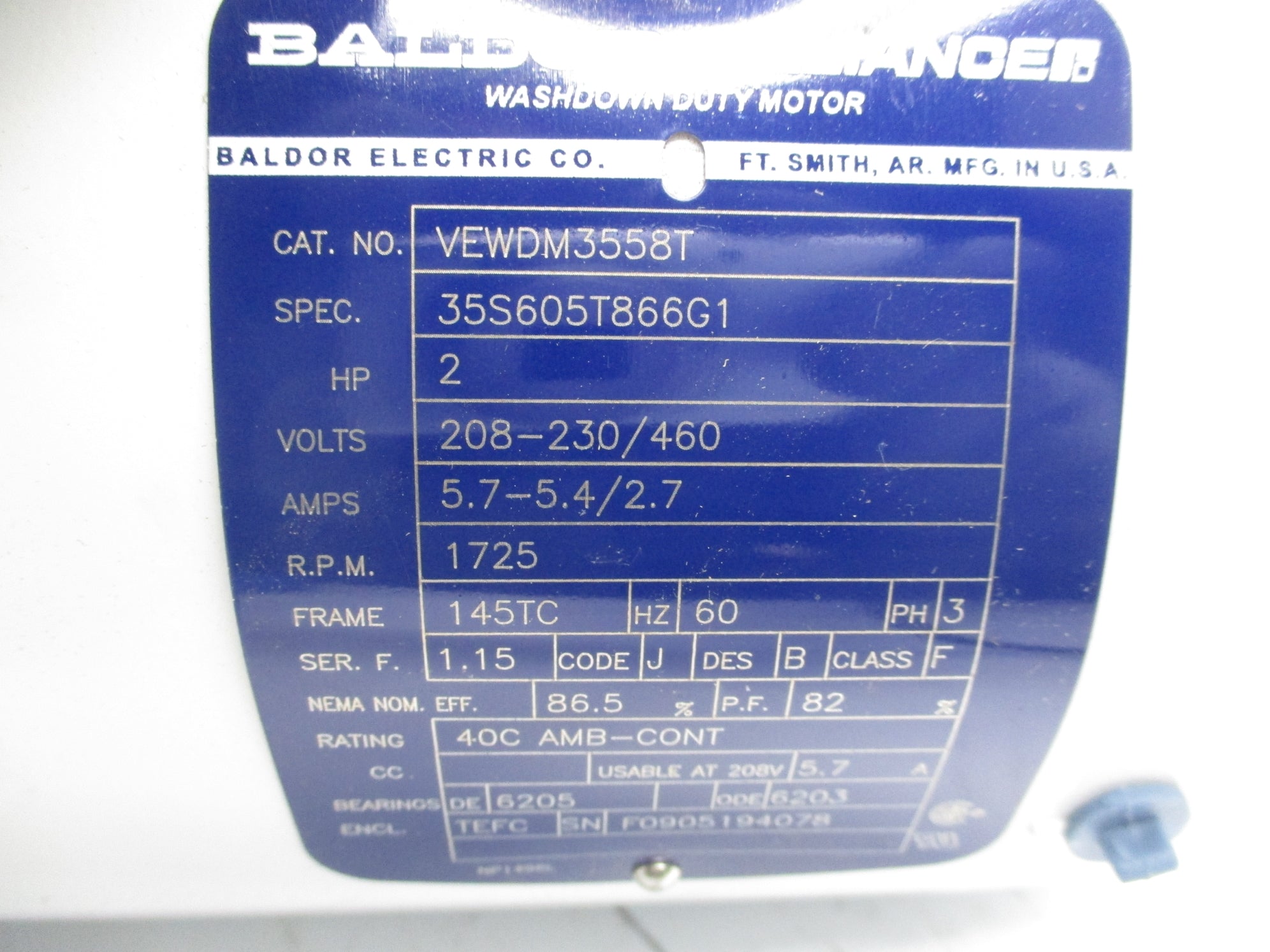 BALDOR VEWDM3558T NSNP