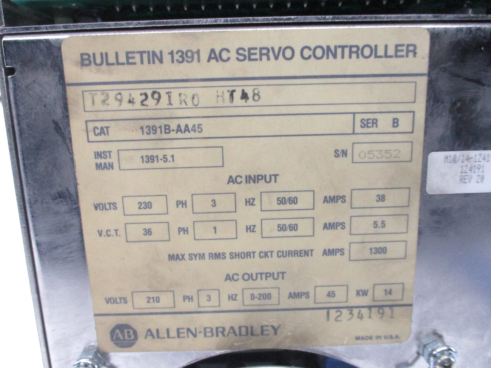 ALLEN BRADLEY 1391B-AA45 SER. B (AS PICTURED) UNMP