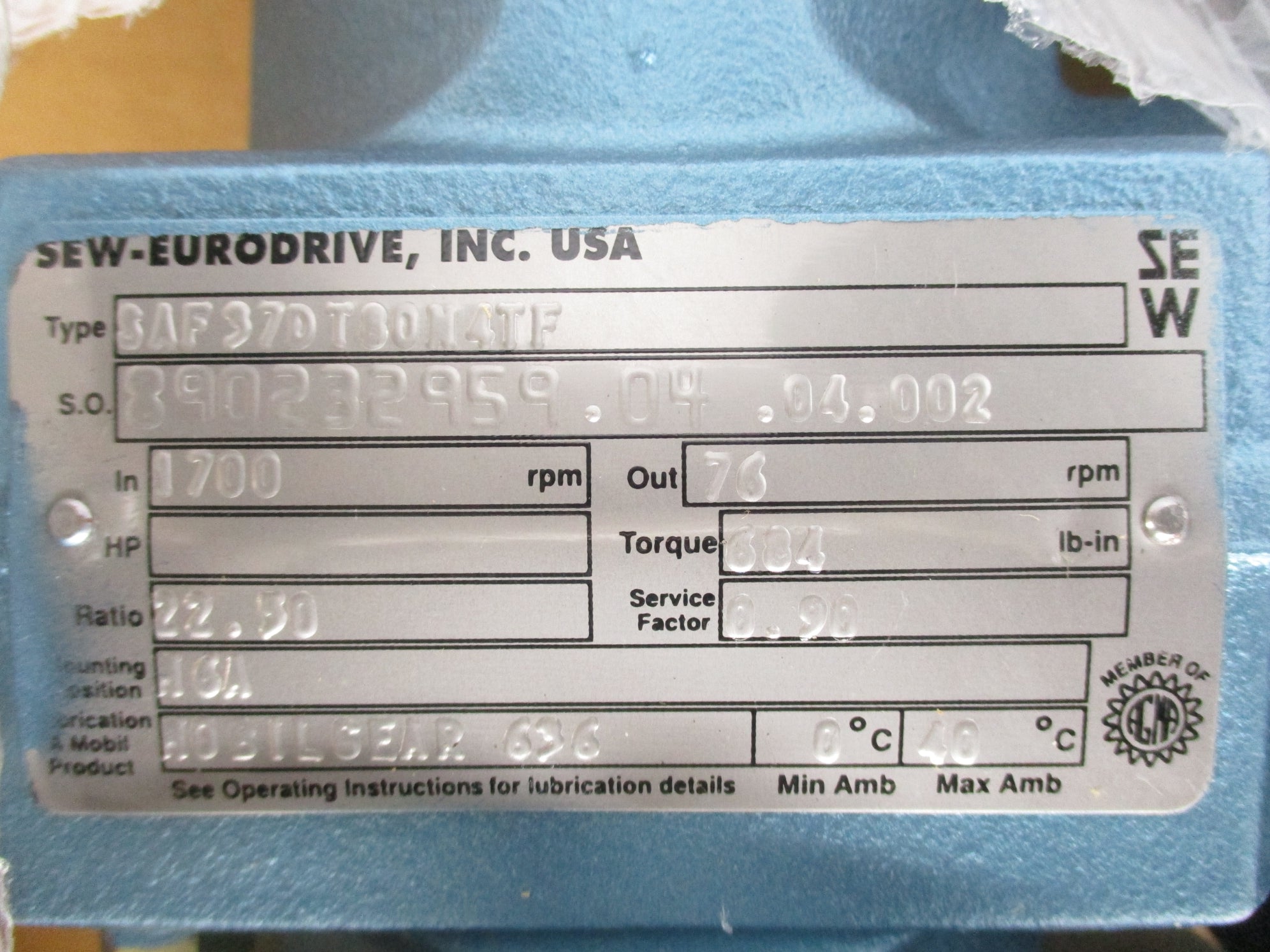 SEW EURODRIVE SAF37DT80N4TF NSMP