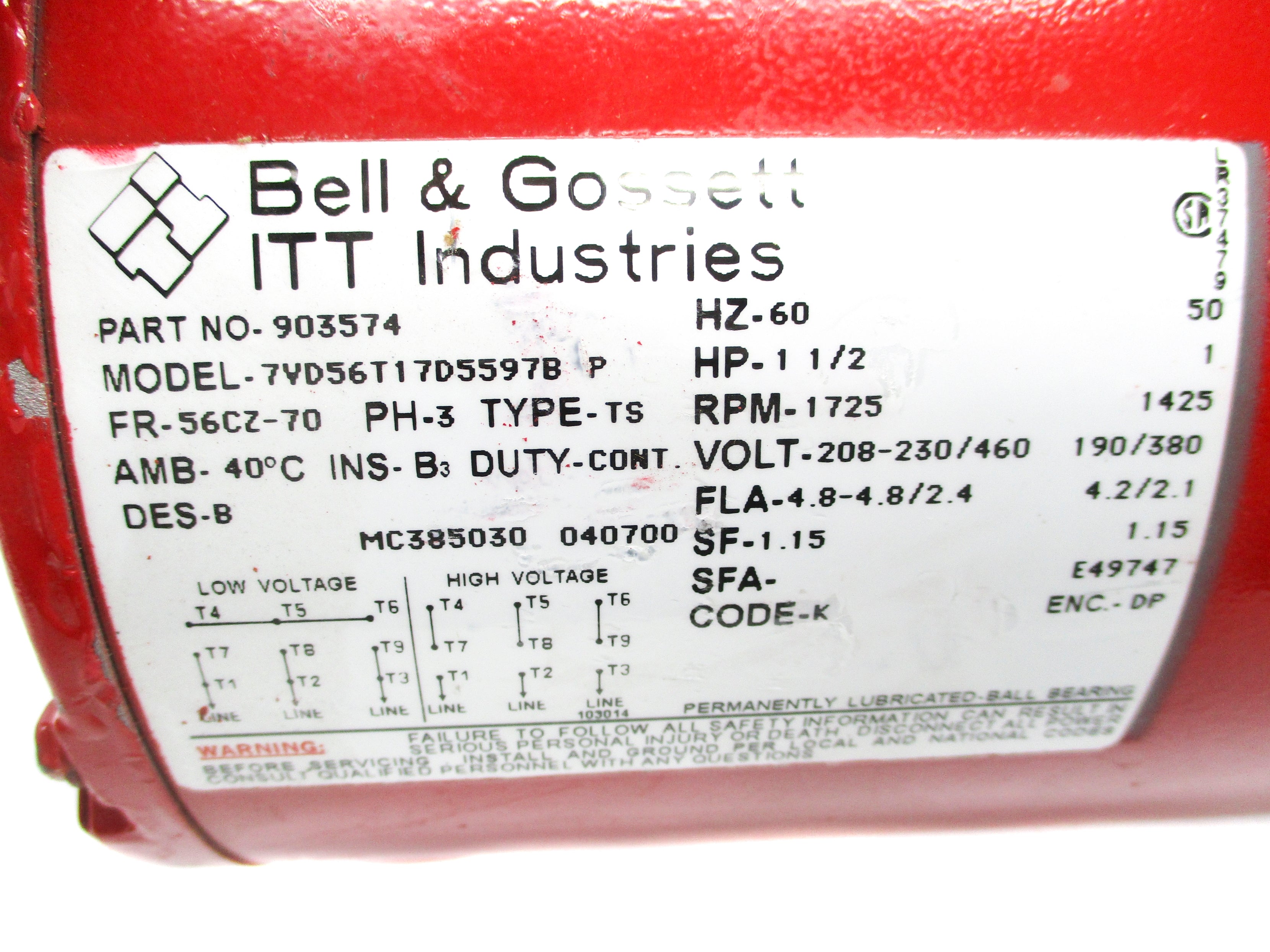 BELL & GOSSETT 903574 7VD56T17D5597B NSNP