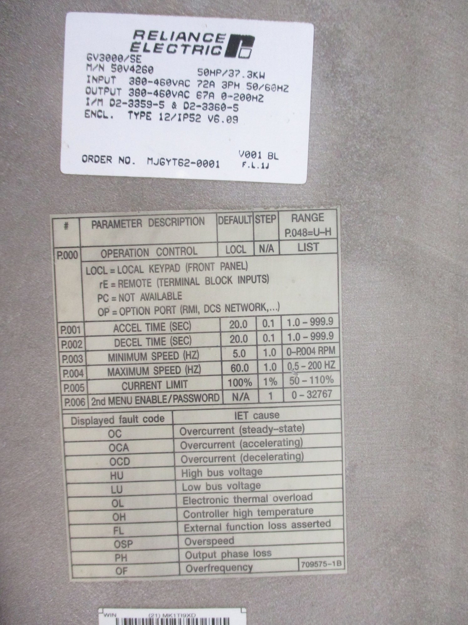 RELIANCE ELECTRIC 50V4260 UNMP