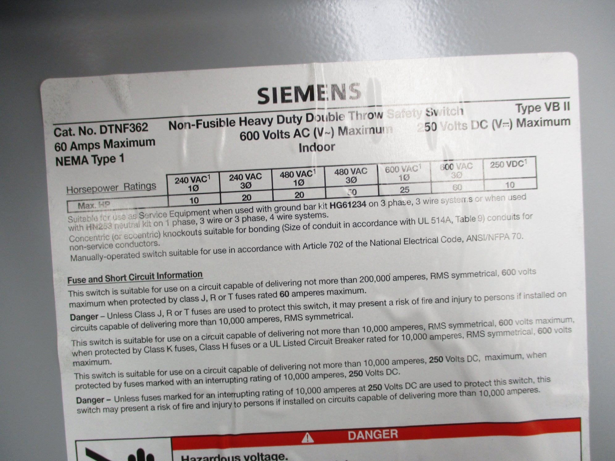 SIEMENS DTNF362 NSMP