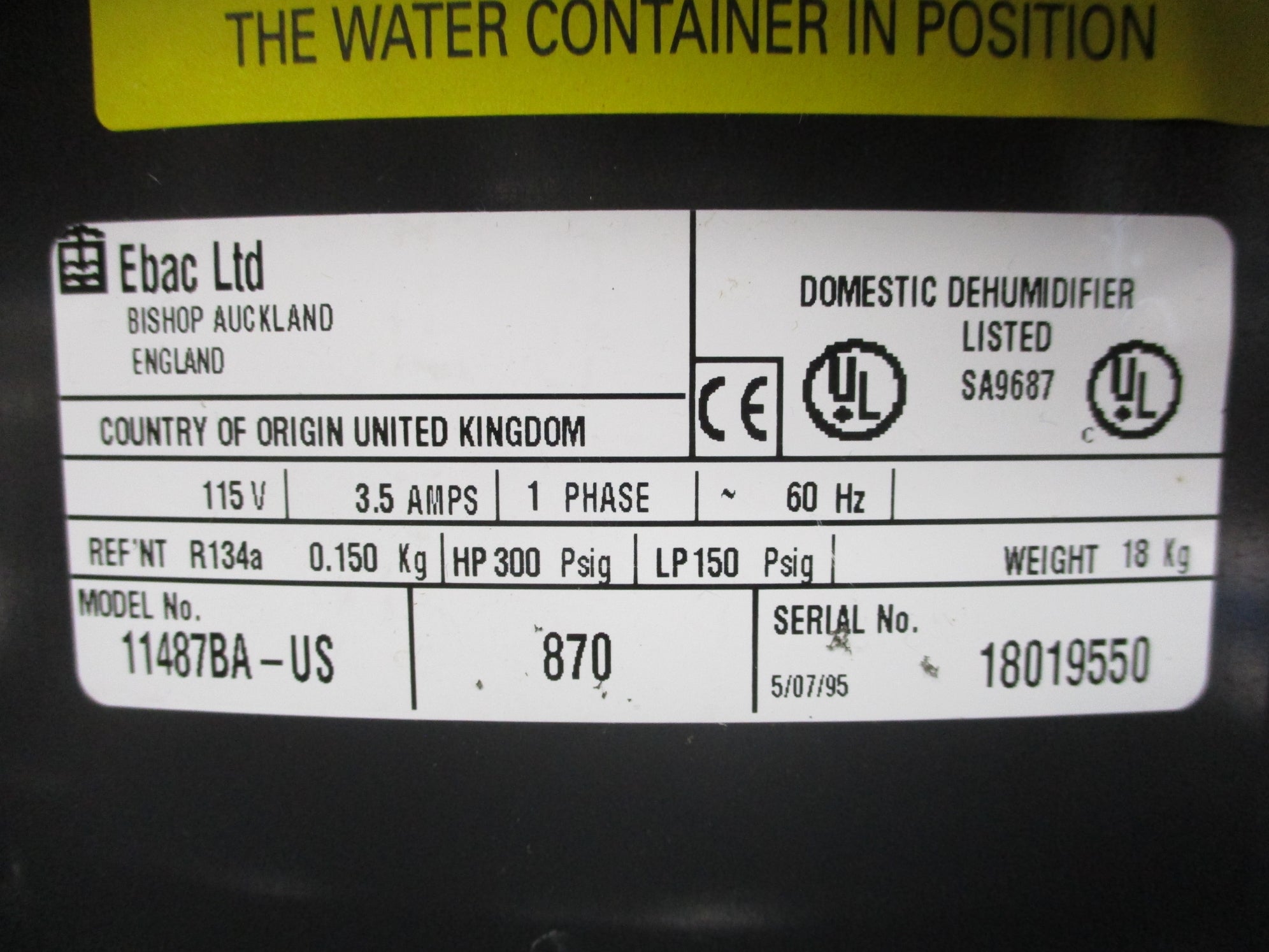 EBAC 11487BA-US 300PSI UNMP