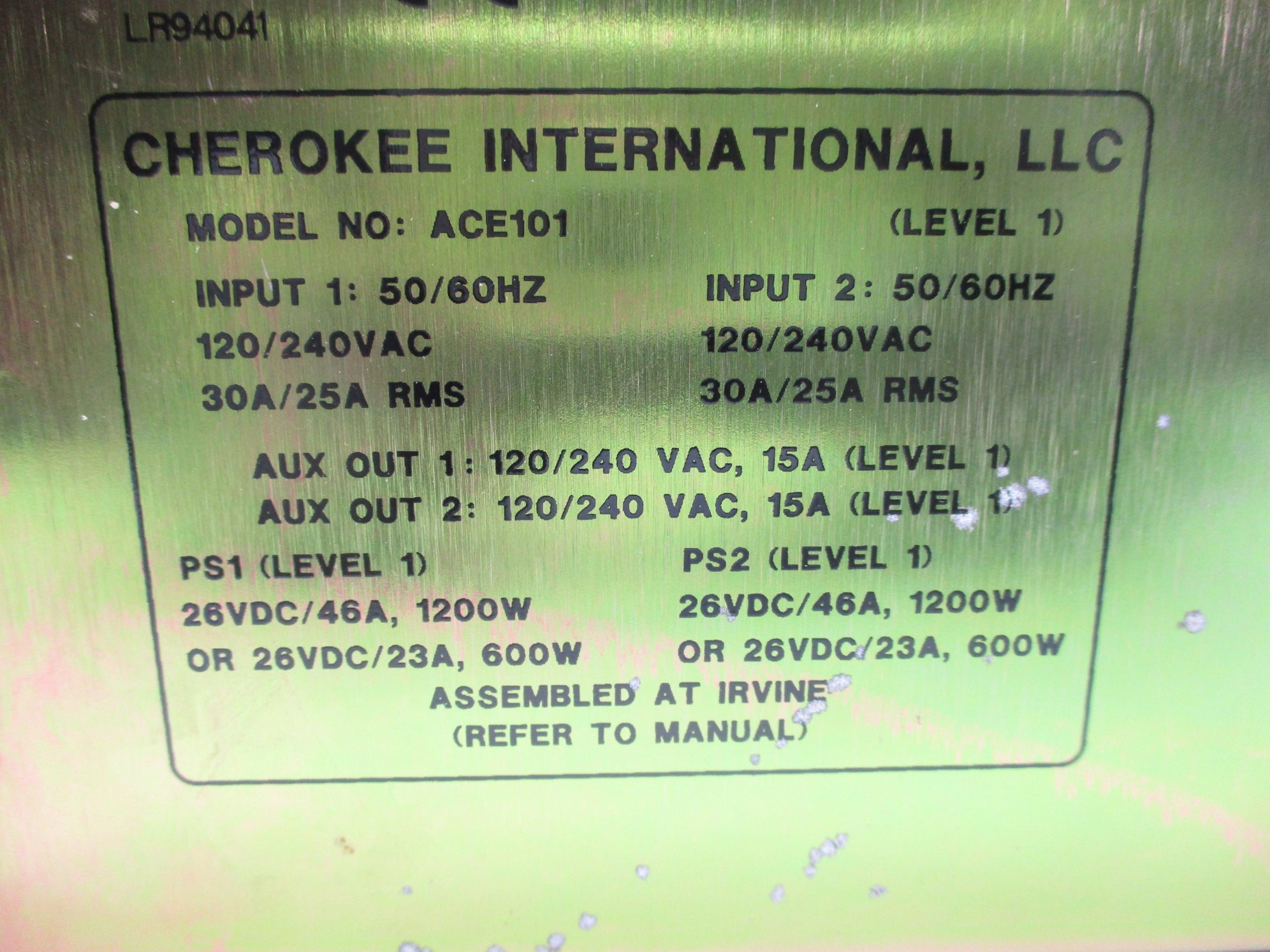 CHEROKEE INTERNATIONAL ACE101 CP6103X1-AA1 12P0236X012 120/240VAC 30/25A NSMP