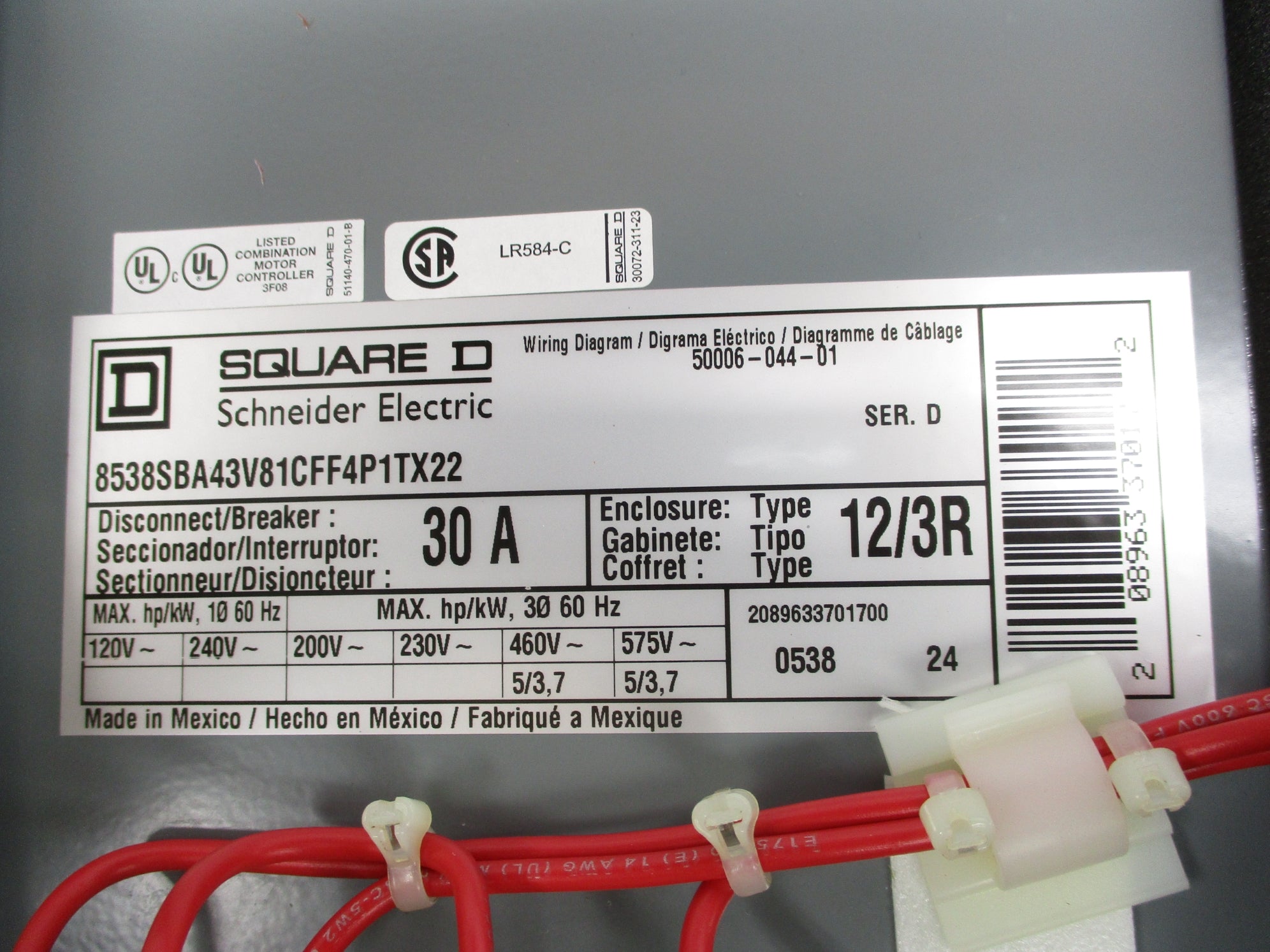 SQUARE D 8538SBA43V81CFF4P1TX22 SER. D NSNP