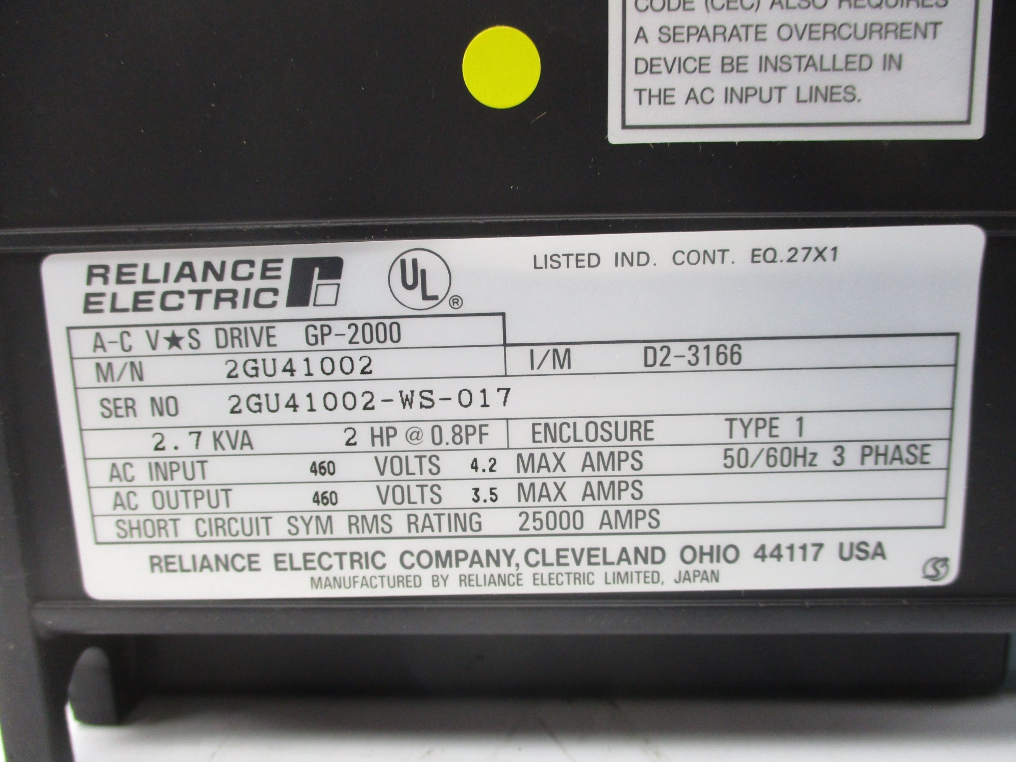 RELIANCE ELECTRIC 2GU41002 NSMP