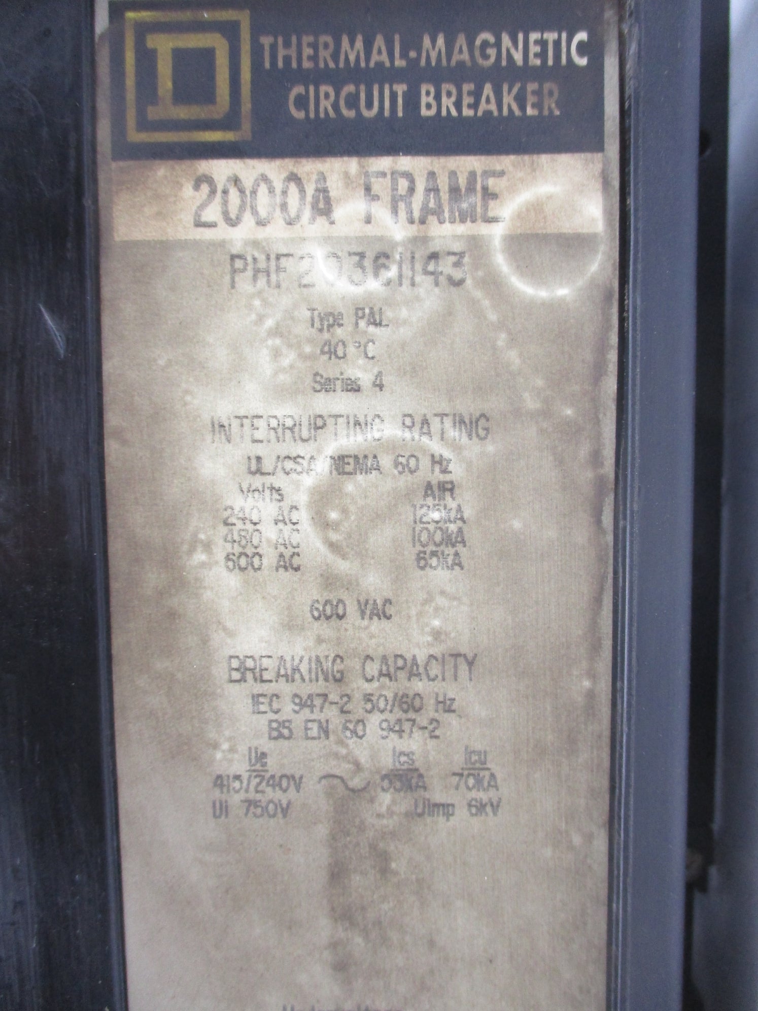 SQUARE D PHF20361143 2000A 600VAC NSMP