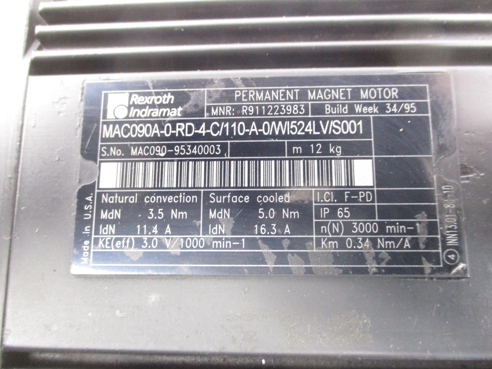 REXROTH INDRAMAT MAC090A-0-RD-4-C/110-A-0/WI524LV/S001 UNMP