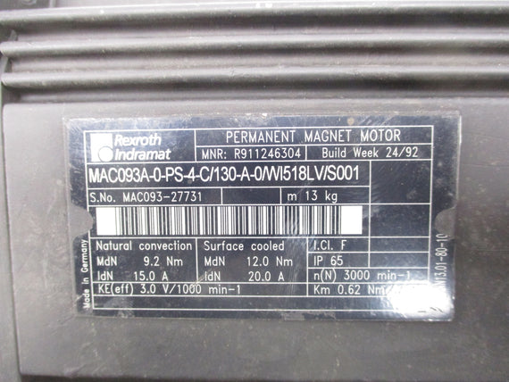 REXROTH INDRAMAT MAC093A-0-PS-4C/130-A-0/WI518LV/S001 UNMP