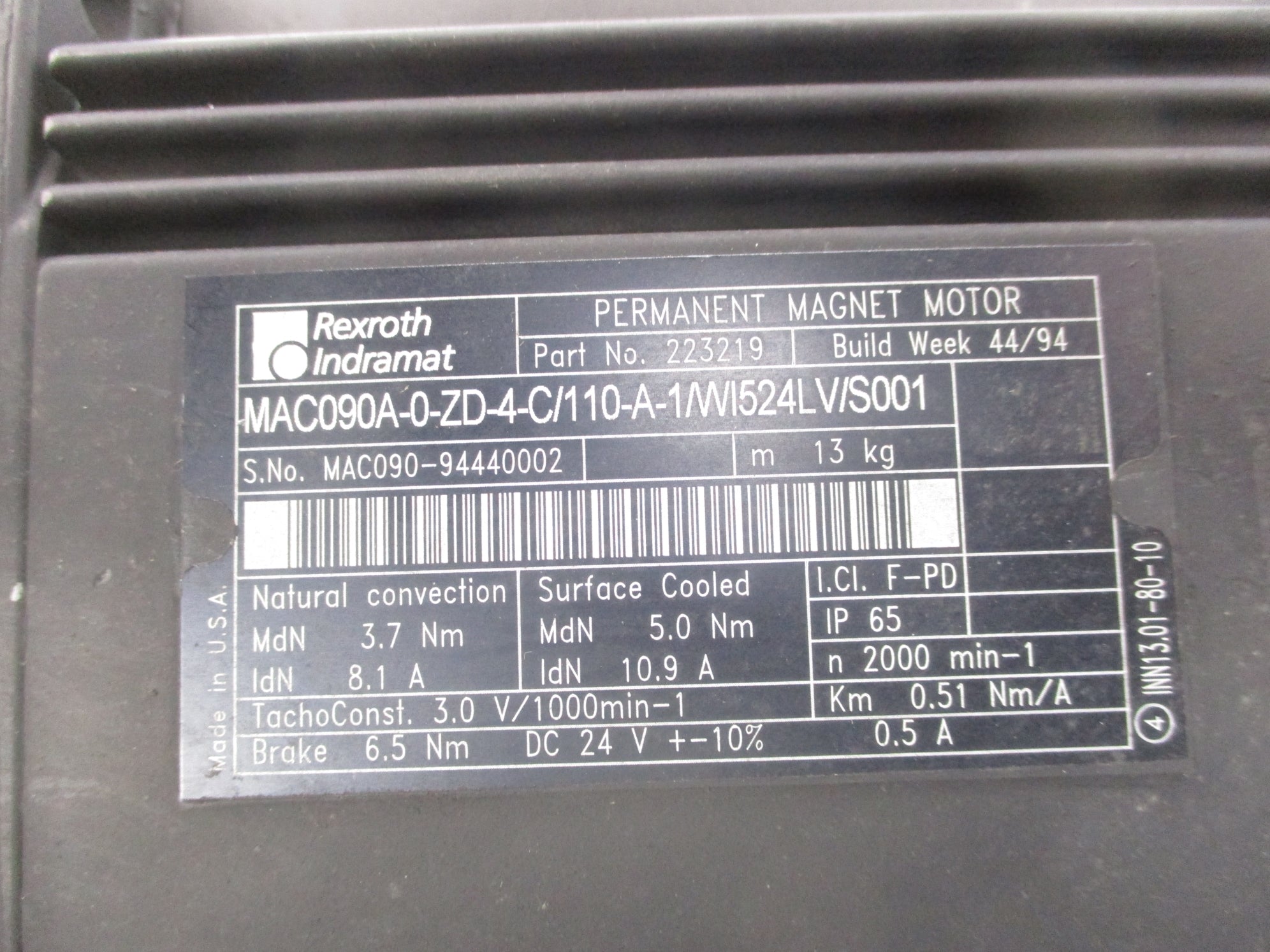 REXROTH INDRAMAT MAC090A-0-ZD-4-C/110-A-1/WI524LV-S001 UNMP