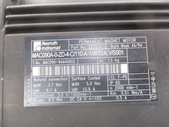 REXROTH INDRAMAT MAC090A-0-ZD-4-C/110-A-1/WI524LV-S001 UNMP