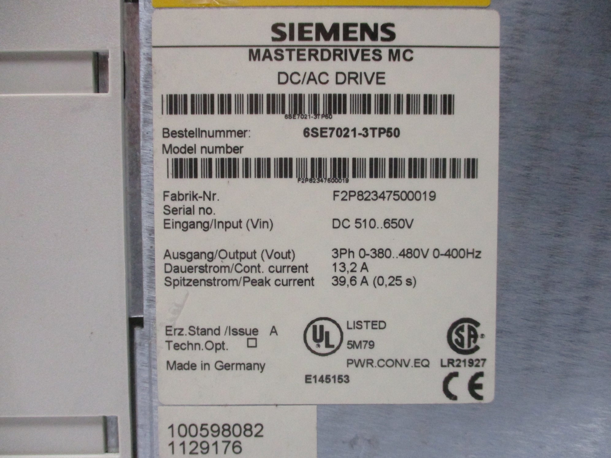SIEMENS 6SE7021-3TP50 NSNP