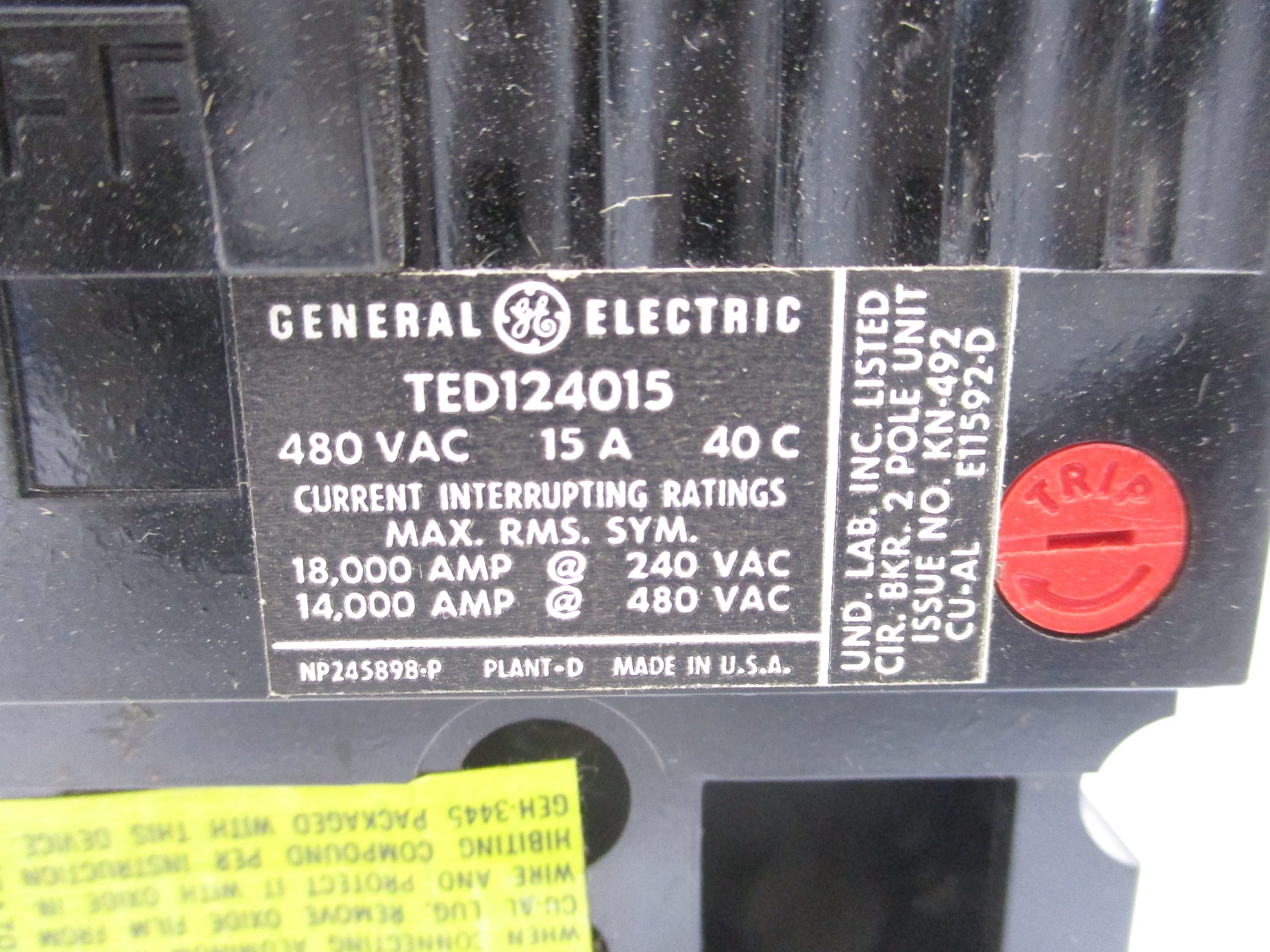 GENERAL ELECTRIC TED124015WL 15A 480VAC NSMP