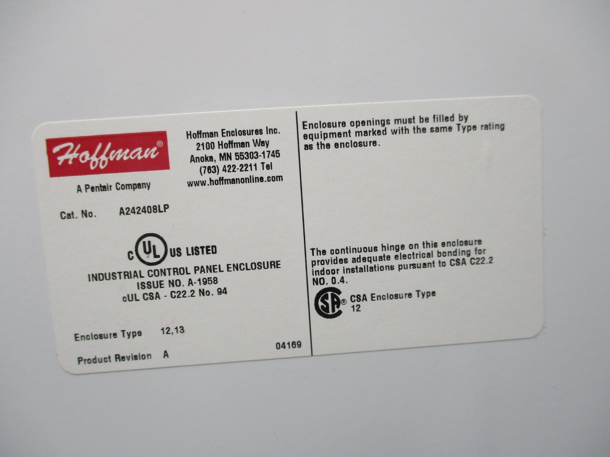 HOFFMAN A242408LP NSNP