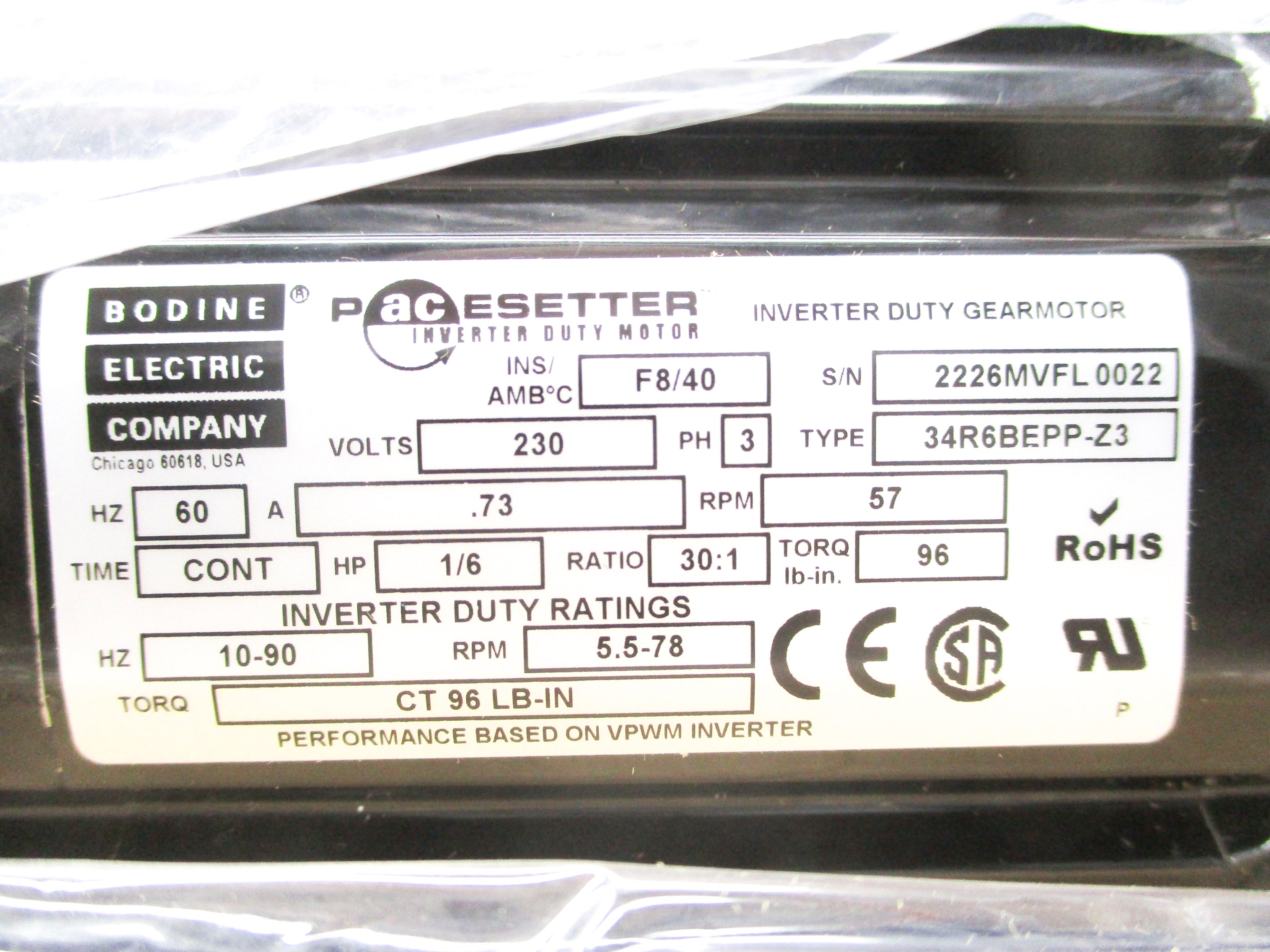 BODINE ELECTRIC 34R6BEPP-Z3 30:1 NSMP