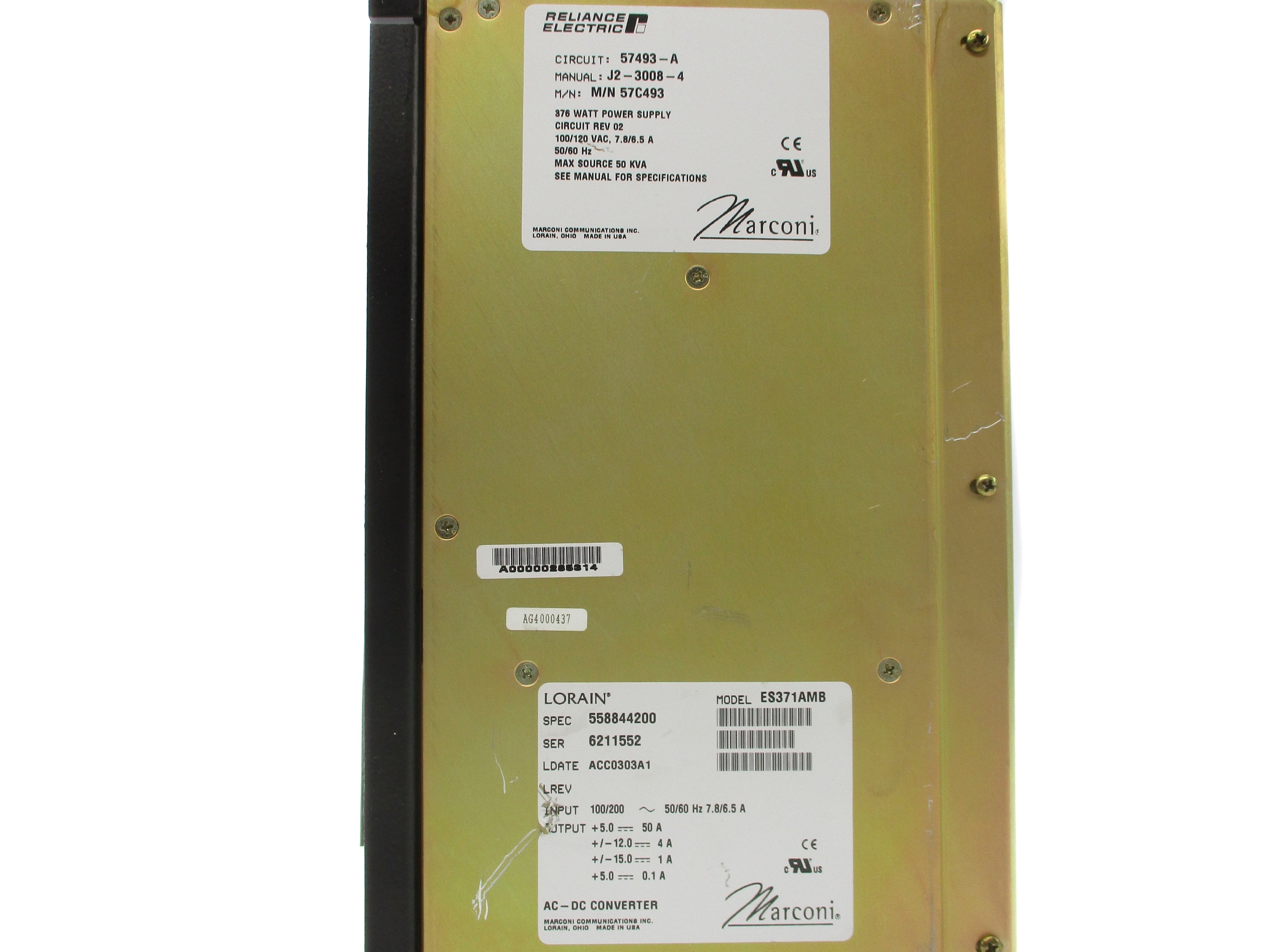 RELIANCE ELECTRIC 57C493 100/120VAC 7.8/6.5A NSNP