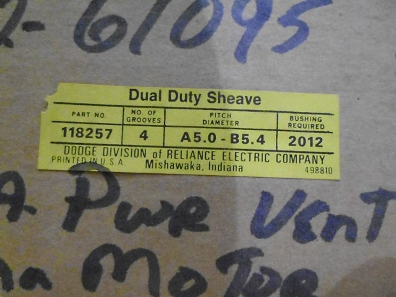 DODGE 118257 DUAL DUTY SHEAVE * FACTORY SEAL *