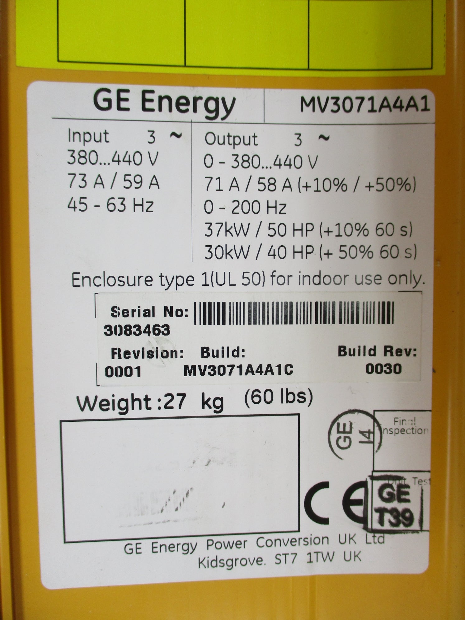 GE ENERGY MV3071A4A1 NSNP