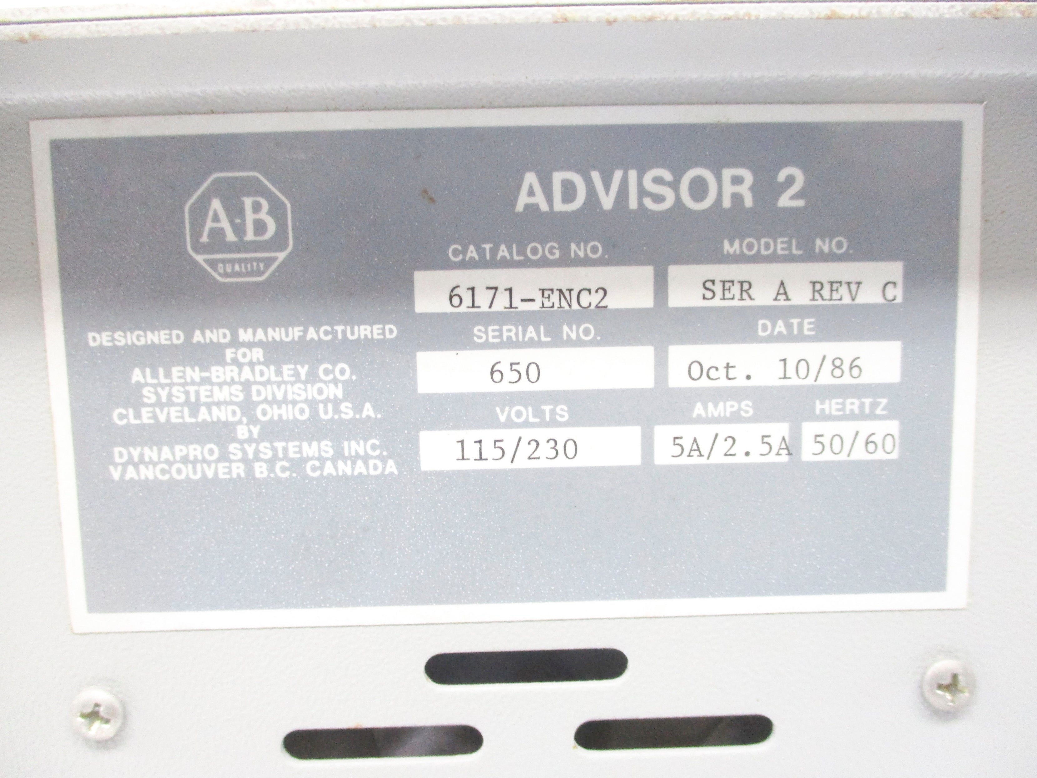 ALLEN BRADLEY 6171-ENC2 SER. A (AS PICTURED) UNMP