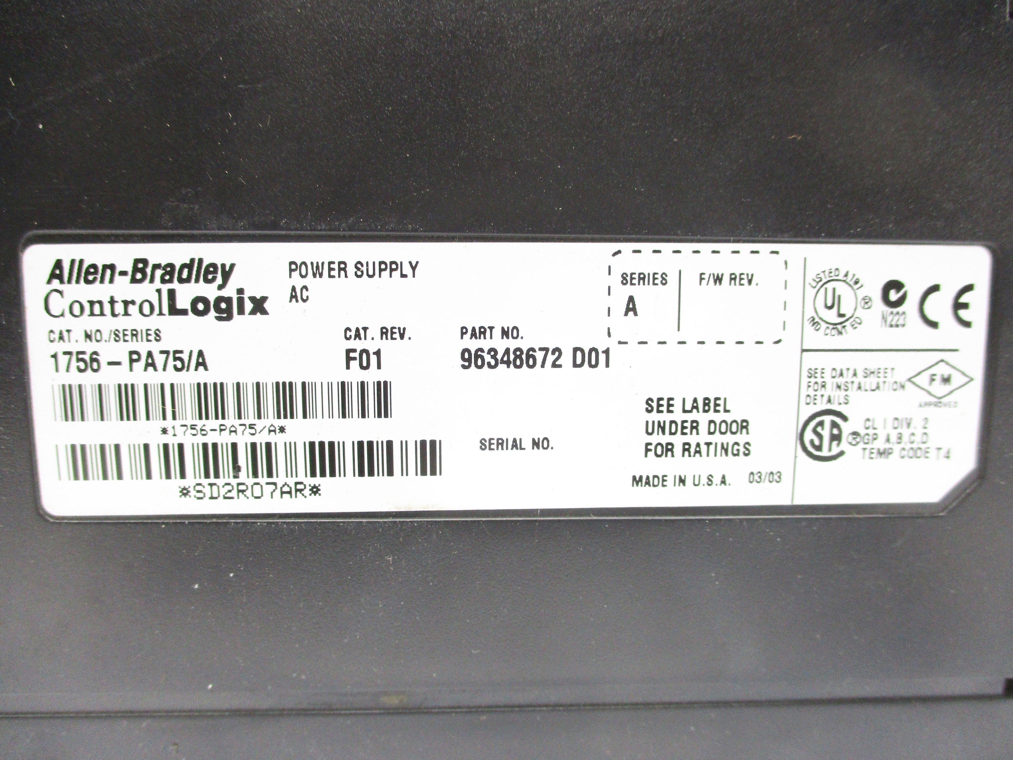 ALLEN BRADLEY 1756-PA75 SER. A (AS PICTURED) UNMP