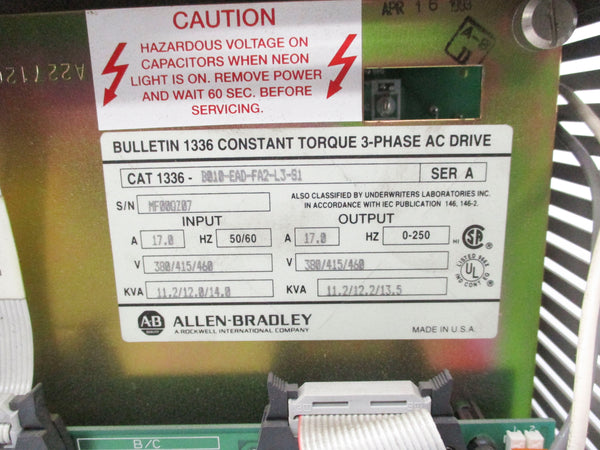 ALLEN BRADLEY 1336-B010-EAD-FA2-L3-S1 SER. A (AS PICTURED) UNMP