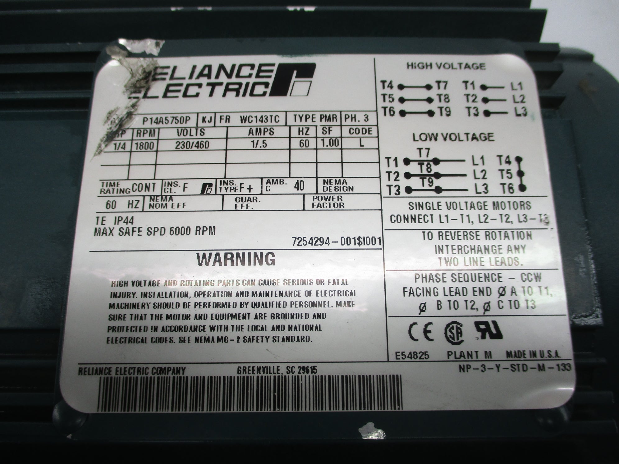 RELIANCE ELECTRIC P14A5750P NSNP
